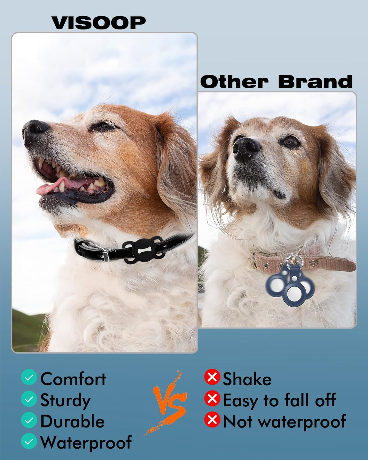 [2 Pack] Item Locator, VISOOP Bluetooth Tracker Finder Works with Apple Find My(Ios Only), Pet Tracker with Collar Holder, Waterproof, Replaceable Battery for Pets/Luggage/Suitcases and More-Black image number 5