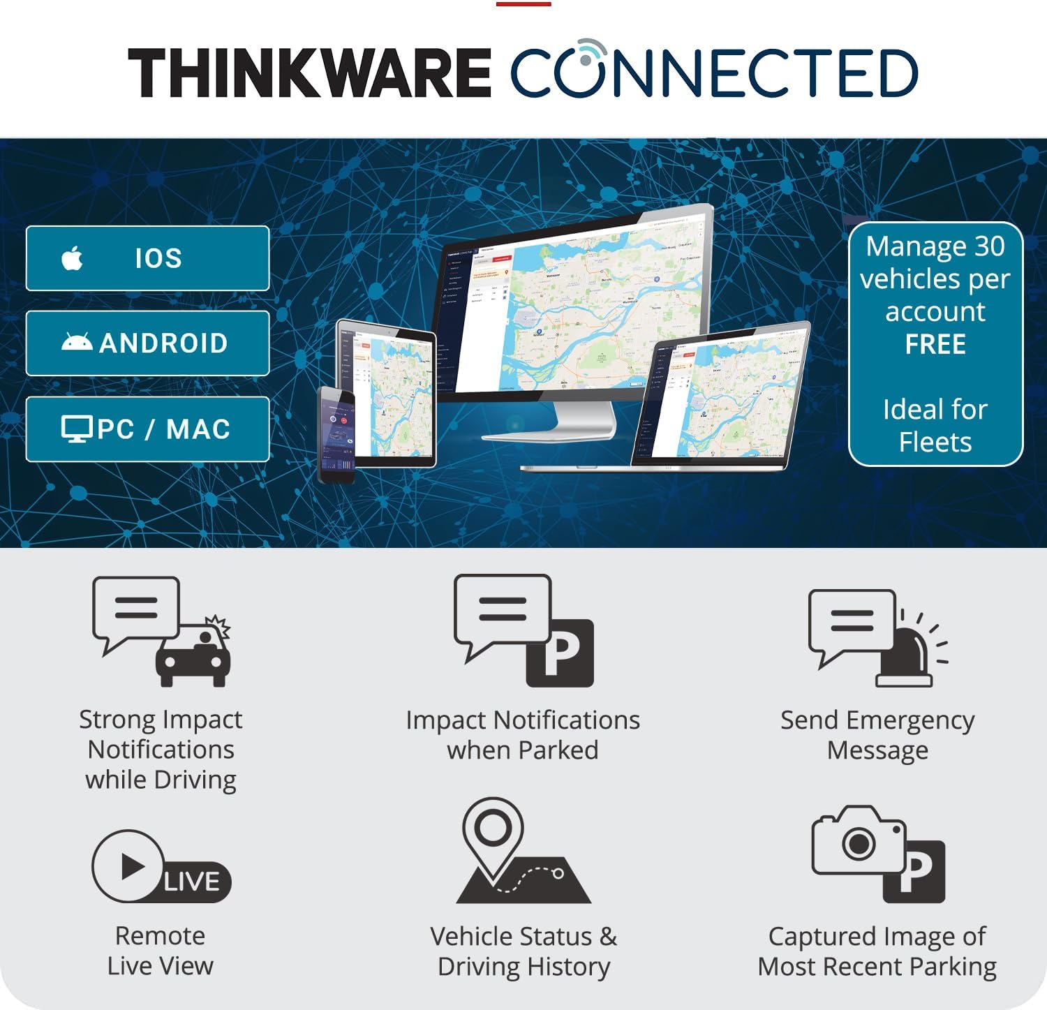 Thinkware U3000D UHD Front and Rear Dash Camera with Wi-Fi, Built-In GPS, Night Vision and 64GB Microsd Card image number 6
