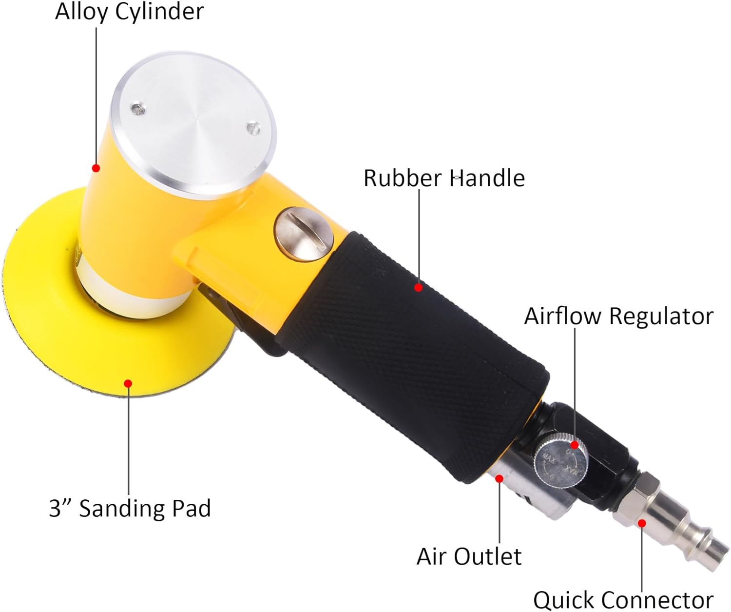 ZHONG an 2 3-Inch Mini Orbital Sander Da Sander Air Dual Action Sander Air Polisher Super Smooth and Swirl Freely for Auto Body Work (Yellow)