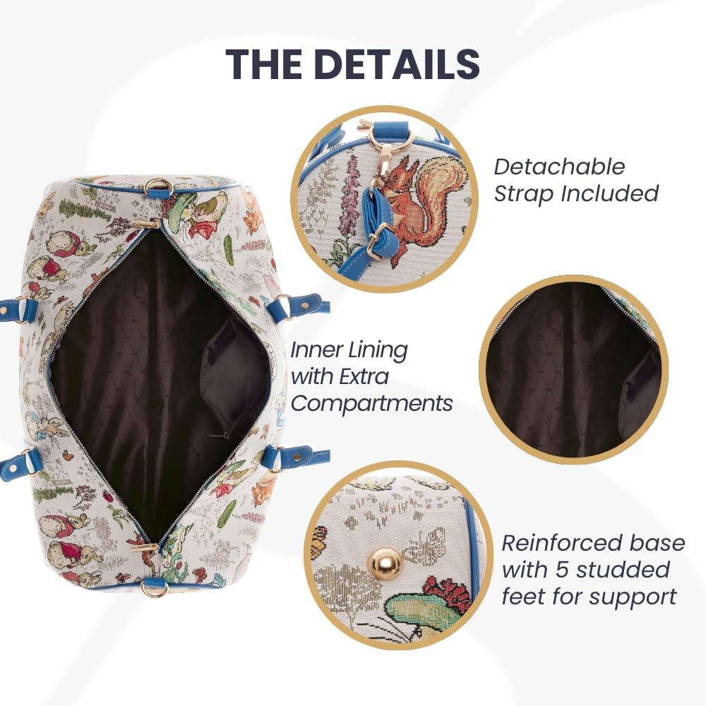 Signare Tapestry Large Travel Duffle Bag Ladies Overnight Weekender Carryon Gym Sports Duffel Bags for Women, Blue Rabbit, One Size, Peter Rabbit Hand Luggage - Jacobean Dream image number 6