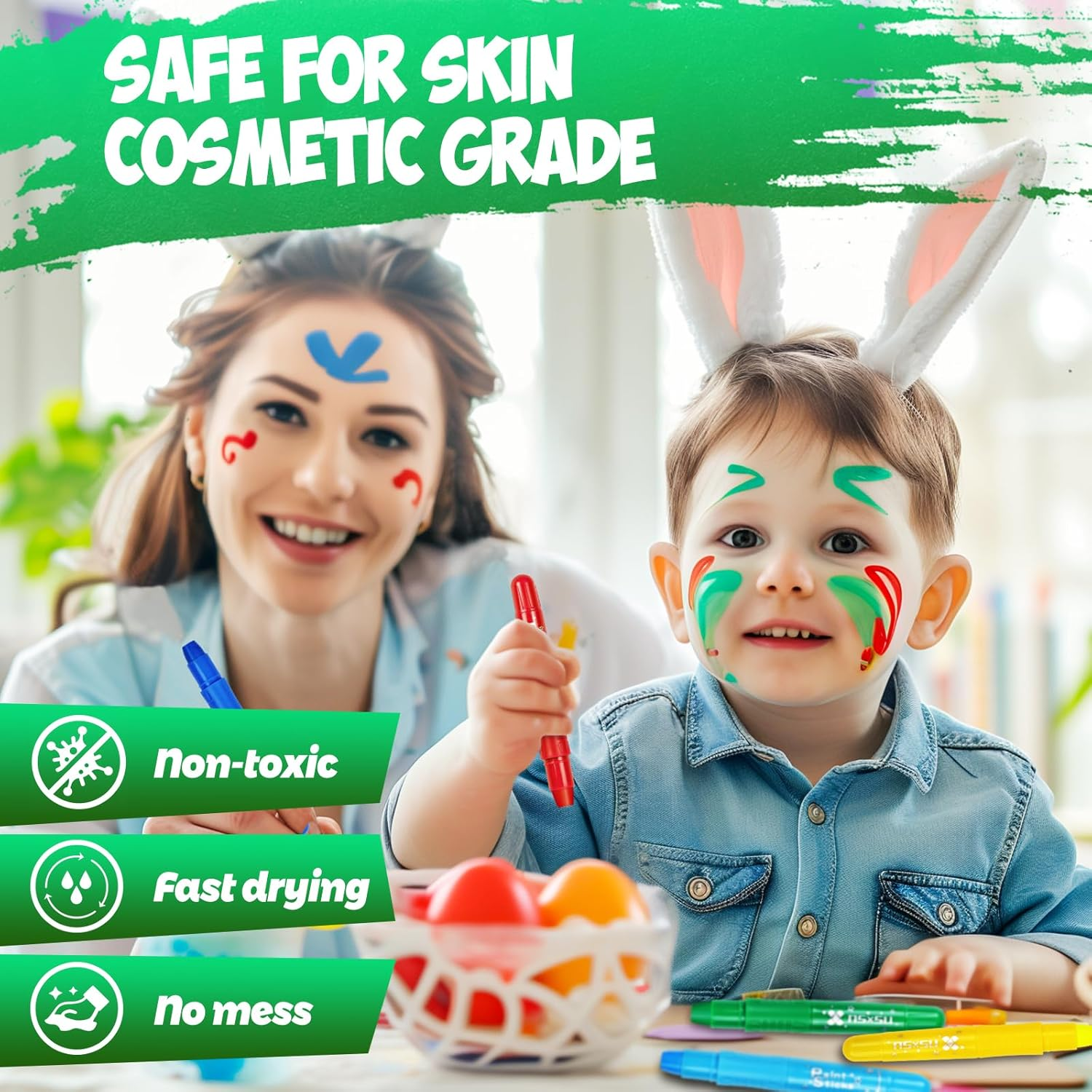 Nsxsu 12 Colors Face Paint for Kids, Washable Tempera Paint Sticks for Toddlers and Students, Quick Drying Body Paint for Birthday Makeup Party Supplies, Mess Free Kids Girls Boys Face Painting Kits image number 4