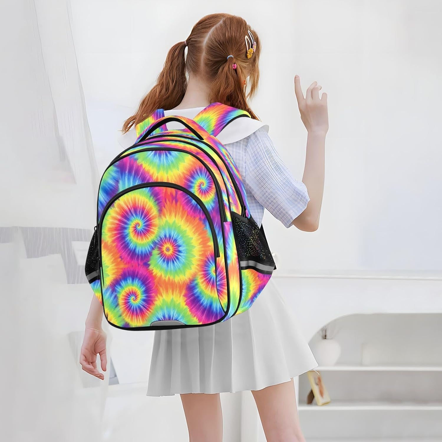 15 Inch Kids School Backpack for Boys Girls, Tie Dye Kids Laptop Backpack for Girls image number 4