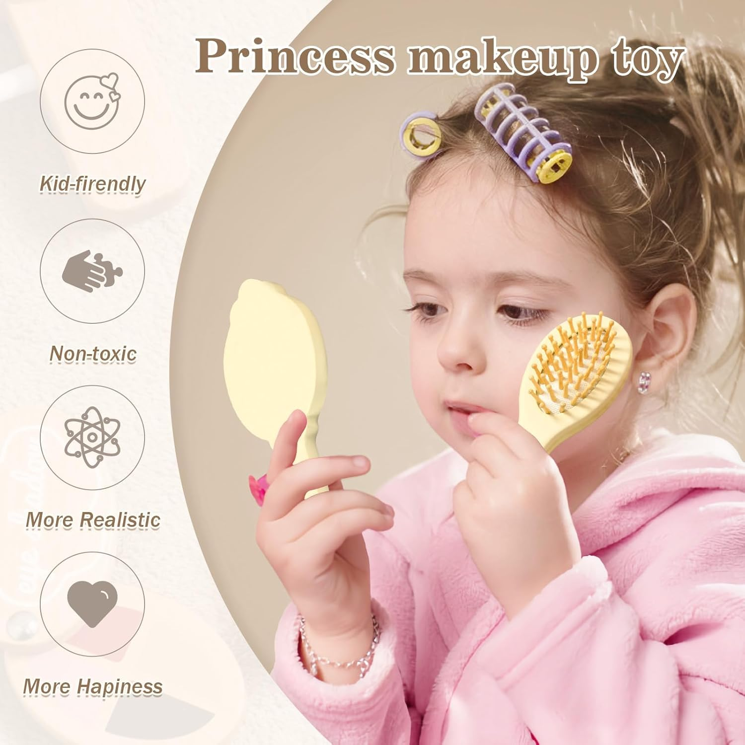 IEATFO Kids Makeup Kit for Girl, Wooden Makeup Toy Set for Toddlers, Pretend Wood Beauty Salon Toys Set for Kid Children Princess, Christmas Birthday Gift Toy for 3 4 5 6 7 8 9 10 Year Old