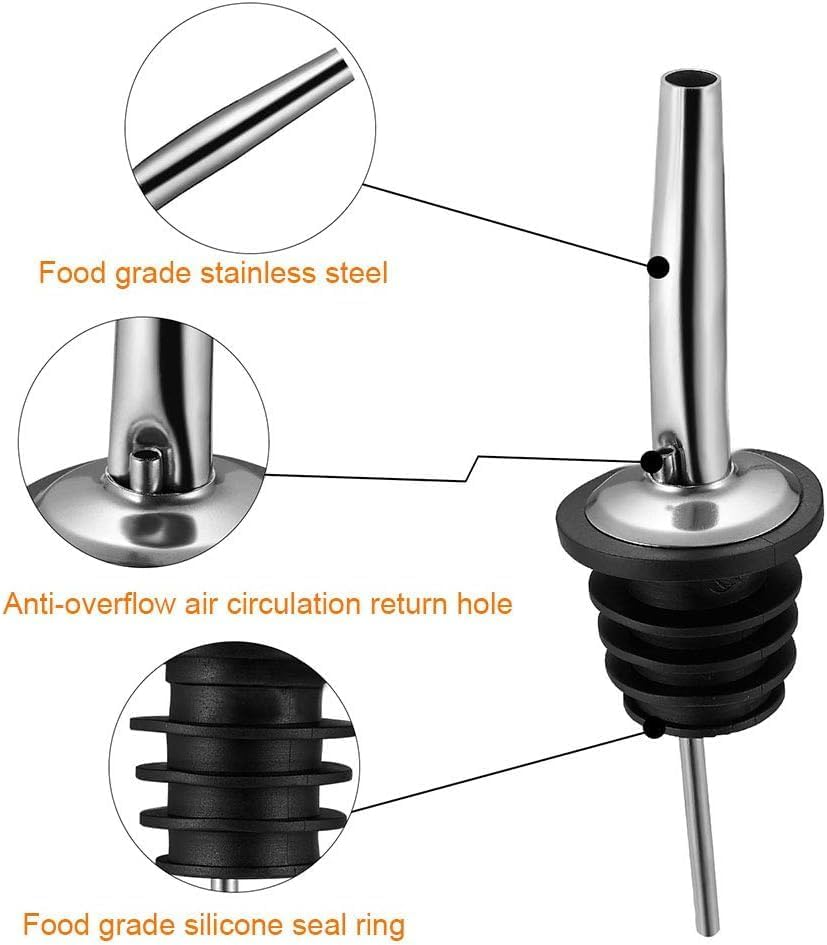 Oiltomn Stainless Steel Pourers, Speed Wine Bottle Pourer, Olive Oil and Vinegar Tapered Stopper Spout, Suitable for about 3/4" Bottle Mouth, with Sealed Dust Caps (2PCS) image number 6