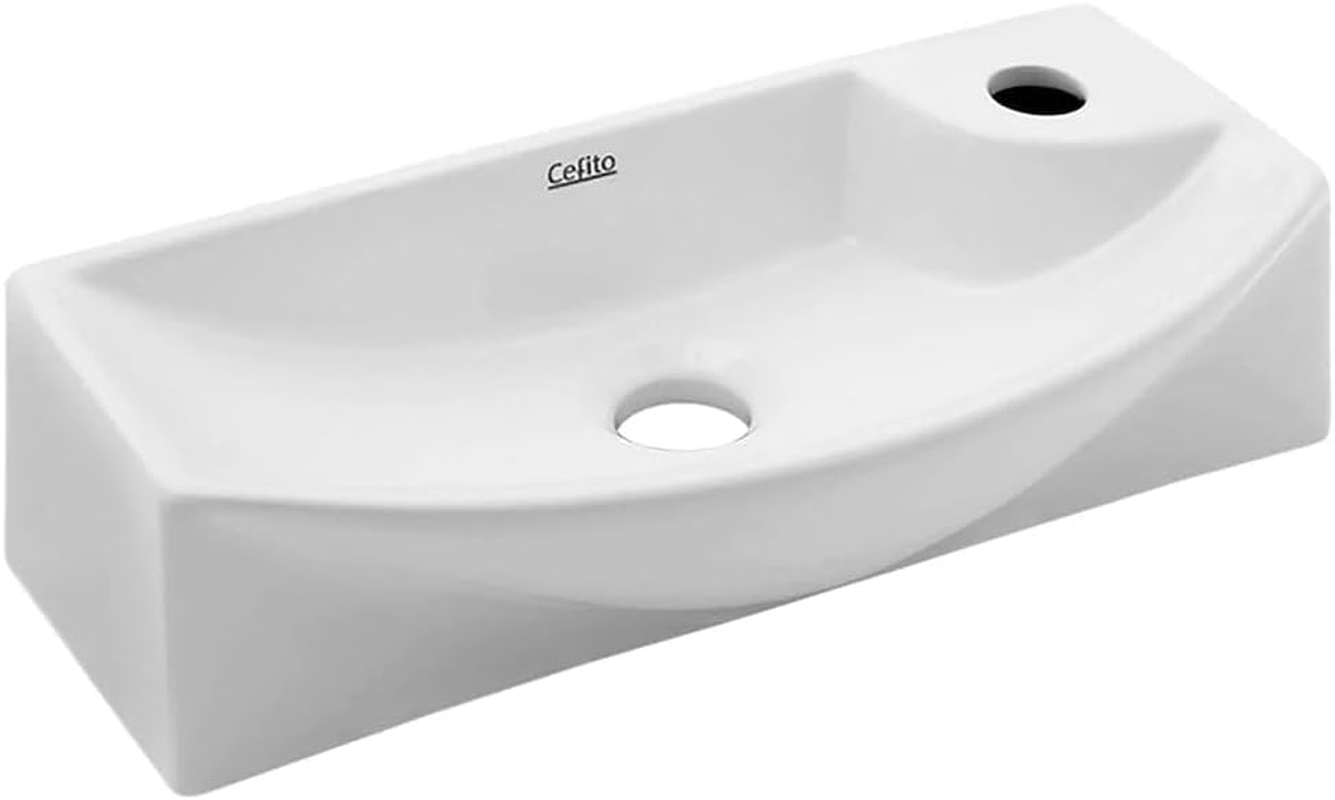 Cefito Bathroom Basin Vanity Sink, Ceramic Hand Wash Basins Vessel Sinks above Counter Top Tools Kitchen Home Improvement, Rectangle High Gloss Finish Modern Scratch-Resistant Black White image number 6