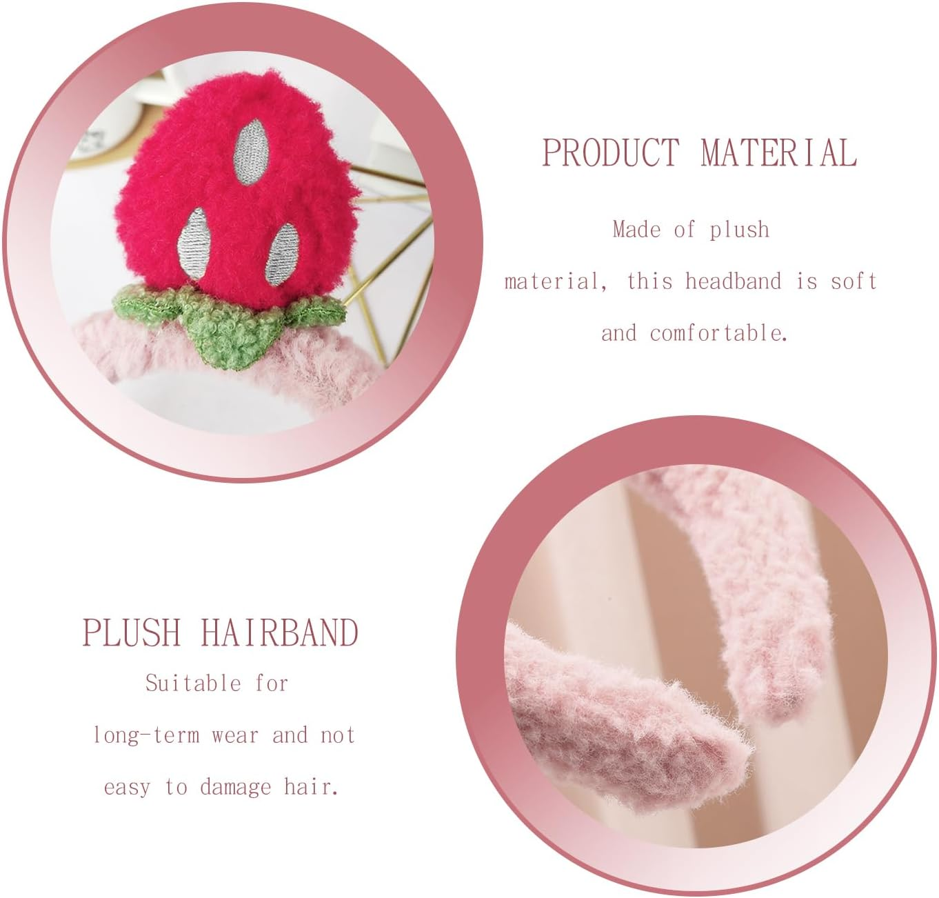 2 Pieces Strawberry Plush Headband, Creative Cute, Funny Face Headpiece, Personalised Hair Accessories of the Girl, Decoration of Clothing Hairstyle.