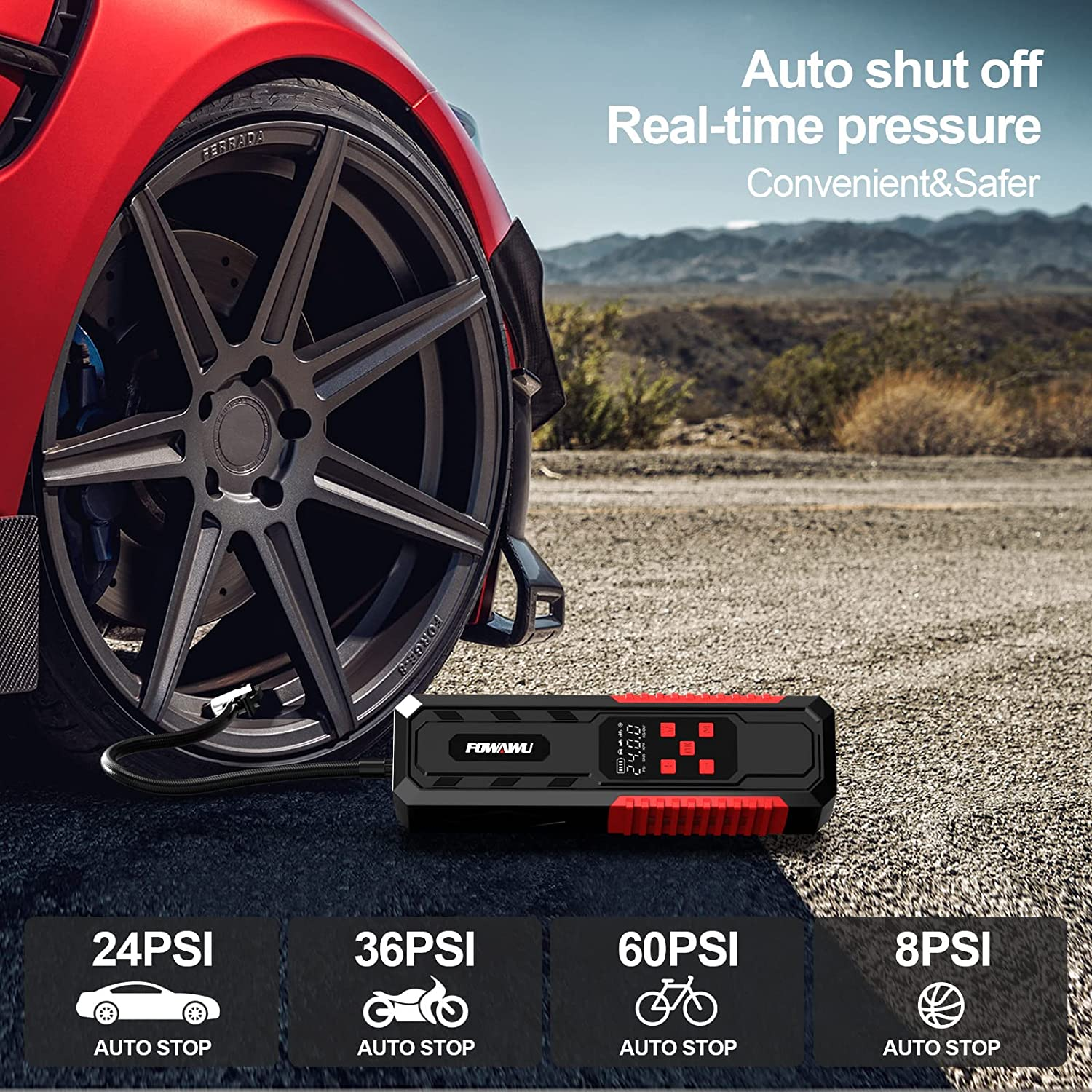 FOWAWU Car Tyre Inflator 150PSI 7800Mah,Portable Air Compressor Tire Inflator Electric Bike Pump with LED Flashlight DC 12V,Car Tyre Pump for Bike Motorcycle Ball Smart Digital Air Pressure Detection image number 1