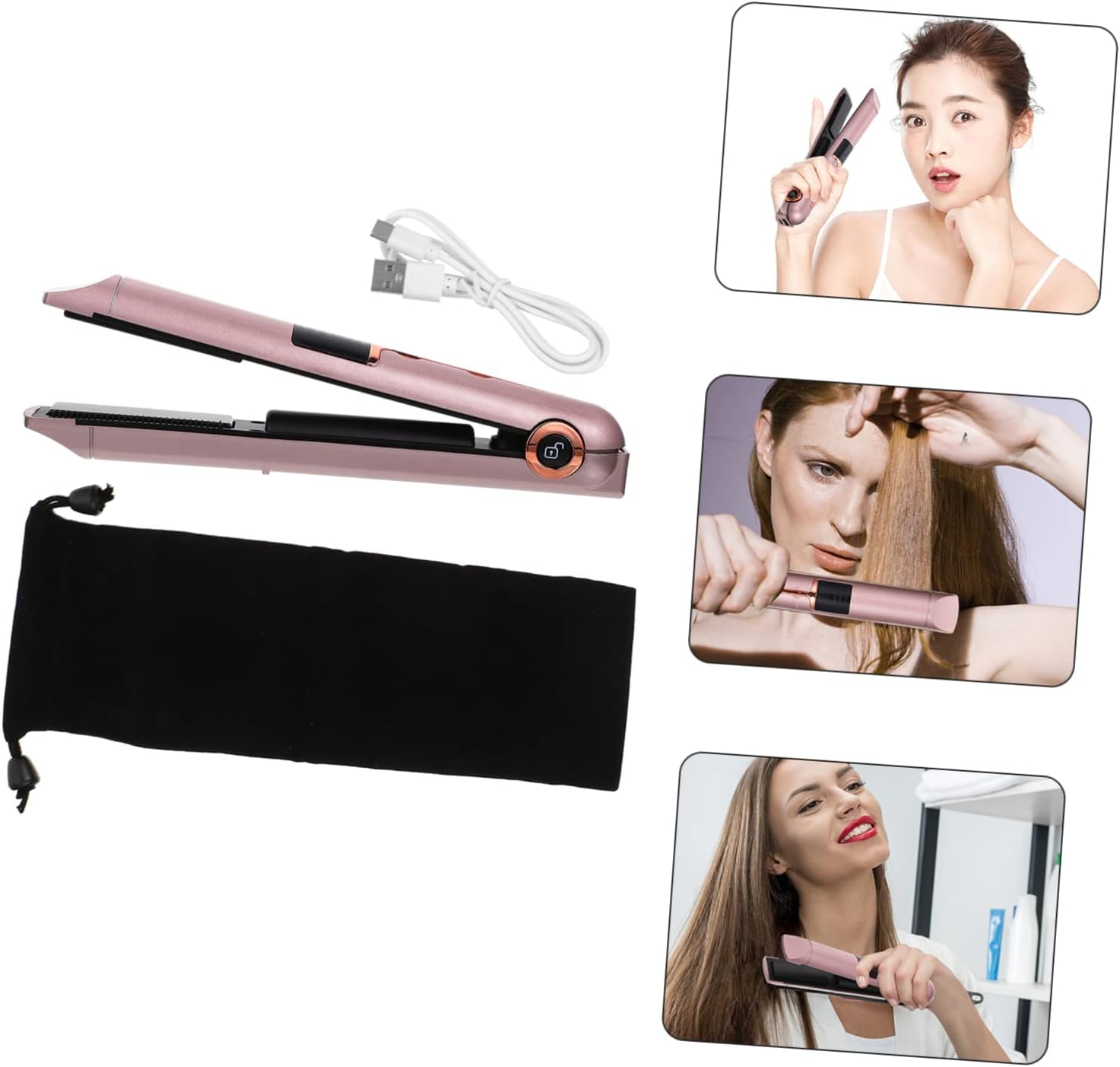 OATIPHO Straight Dual-Purpose Hair Styling Tool Curler Brush Travel Straightener Wide Plate Heat Resistant image number 6