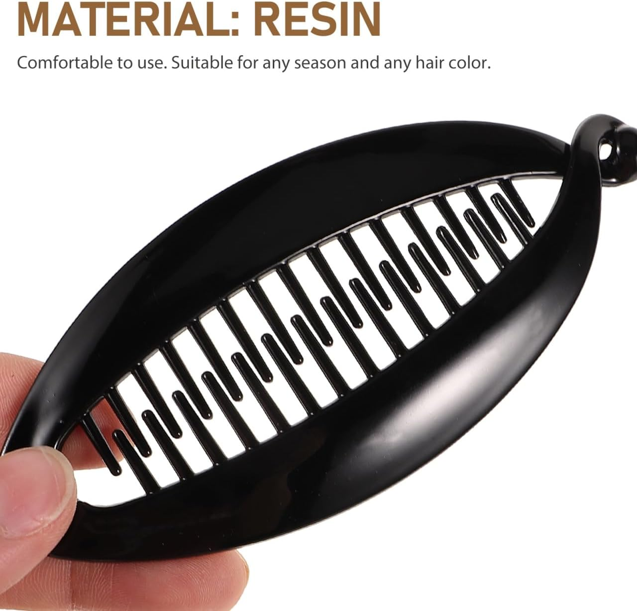 Healvian 6 Pcs Banana Hair Clips for Thick Hair round Hair Ponytail Holder Resin Hair Comb Hair Accessories for Women Girls - Black image number 3