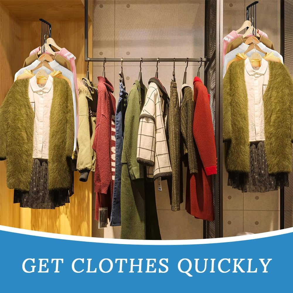 3 Pack Wall Mounted Black Metal Clothes Hangers, Clothing Display Rack with 5 Hanging Rings for Entryway, Foyer, Bedroom, Laundry Room, Store, Bathroom (Black) image number 2