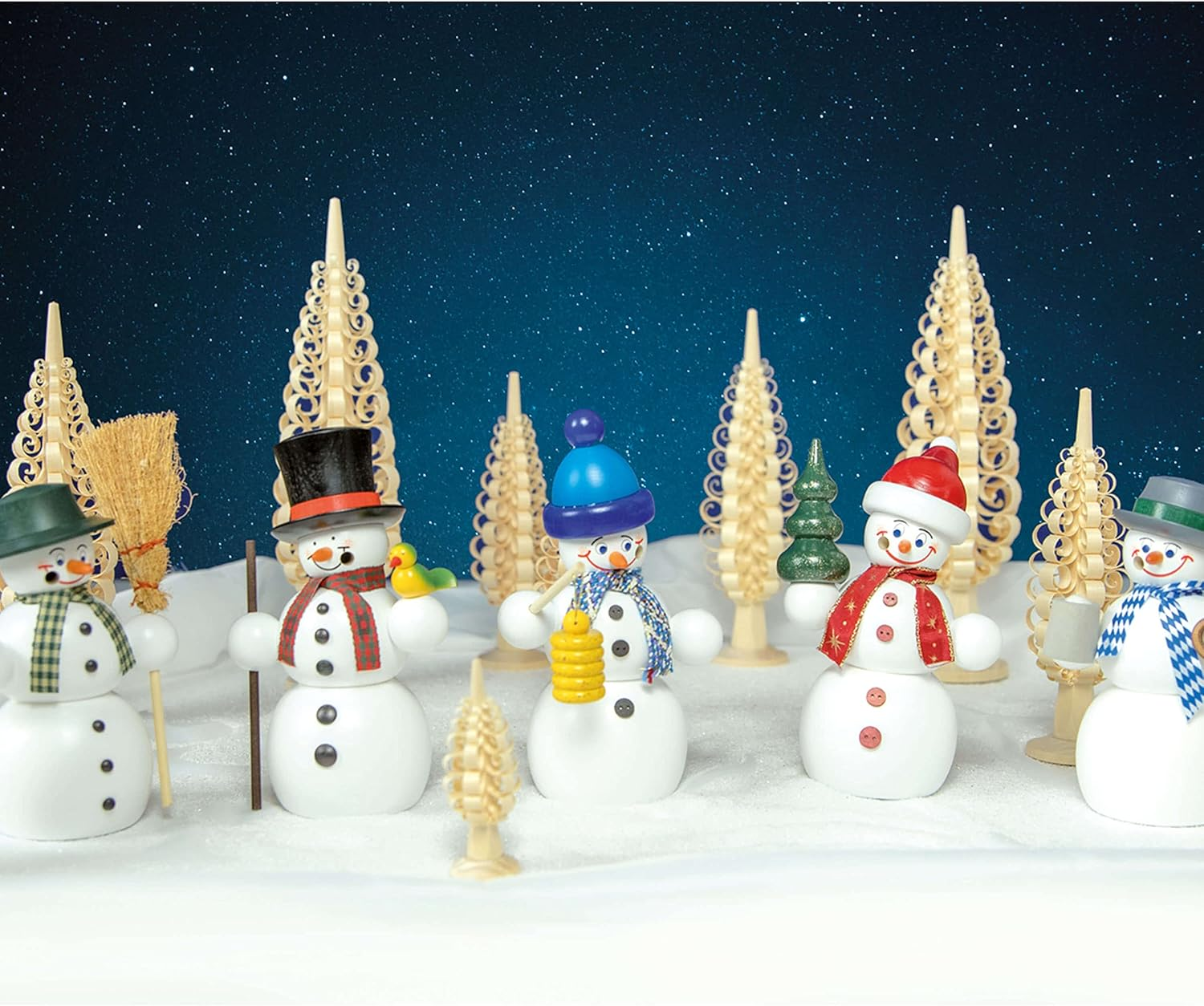 Seiffener Volkskunst German Incense Smoker Snowman with Bird, Height 15 Cm / 6 Inch, Original Erzgebirge by Seiffener Volkskunst SV 12213 image number 2