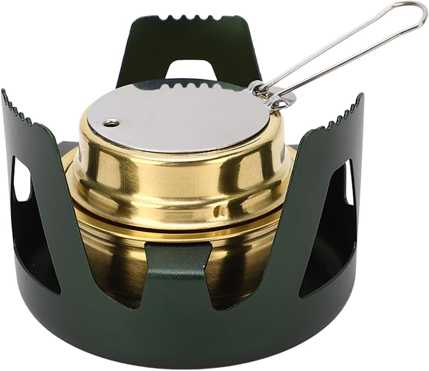 Mini Alcohol Stove, Portable Brass Spirit Burner Cooktop with Aluminium Stand and Extinguish Lid, Ultralight Windproof Camping Cookware for Outdoor Camping, Hiking, Picnic (Dark Green)