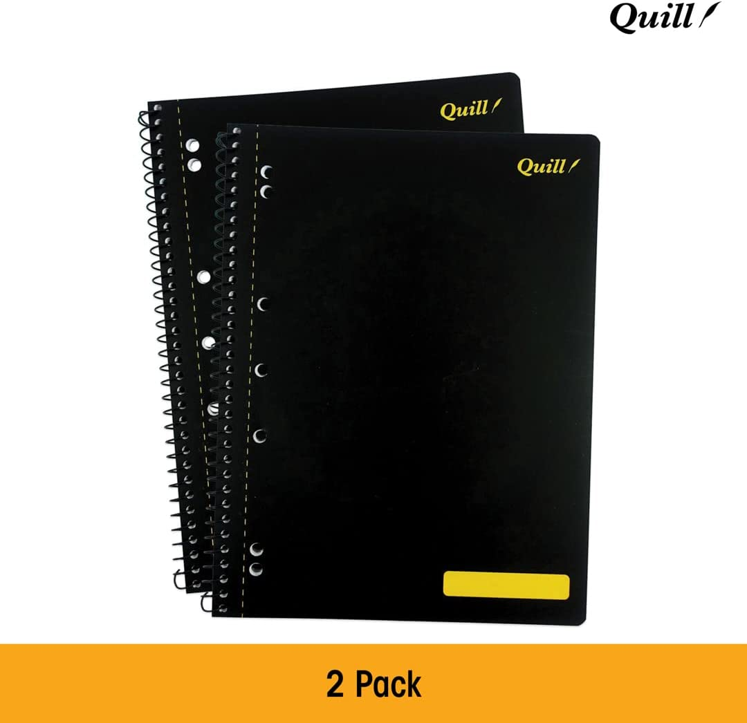 Quill, Lecture Notebook A4, 140 Pages, 70 Gsm, 8Mm Ruled, 7 Punched Holes, Spiral Bound, Waster Resistent Black Cover, Pack of 2 image number 3