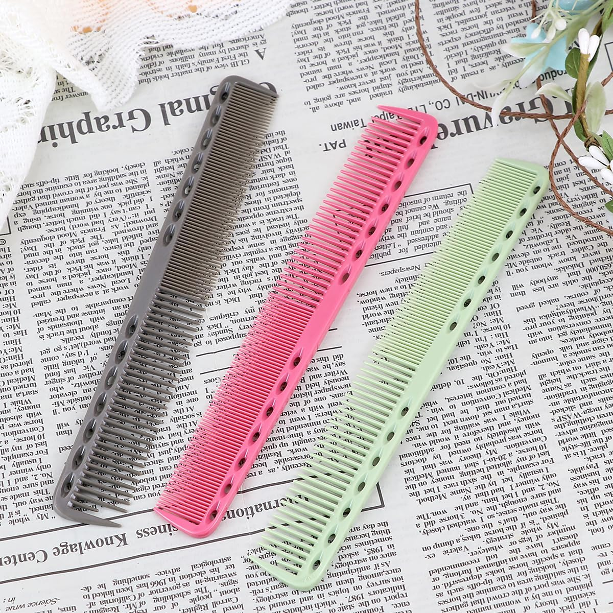 ZJIVQO 3Pcs Hairdressing Comb Set Professional Cutting Comb Salon Hairdressing Comb Heat Resistant Baber Comb for Hairdressers Strong Durable Medium Fine Tooth Hair Comb (Mixed Color) image number 1