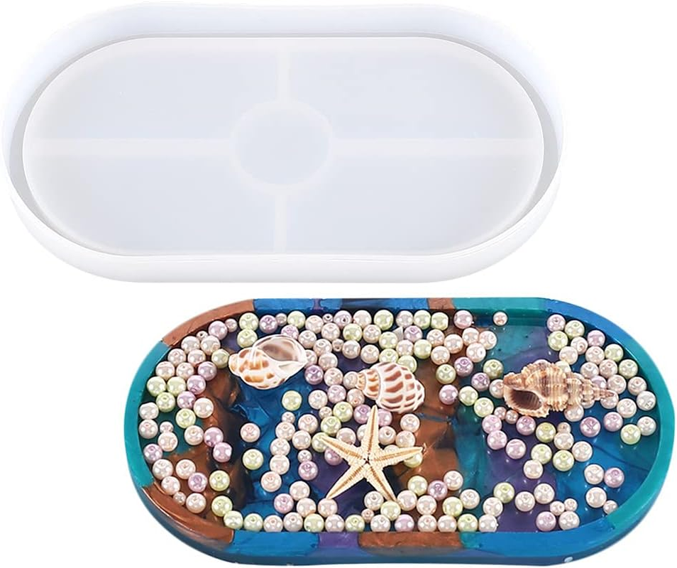 DIY Resin Moulds Craft Set - Oval Creative Jewelry Making Silicone Mould Plate Tray for Epoxy Resin Casting - Ideal for Home Decoration, Art Projects, Handmade Gifts - Reusable, Non-Stick Mold (2PCS) image number 6