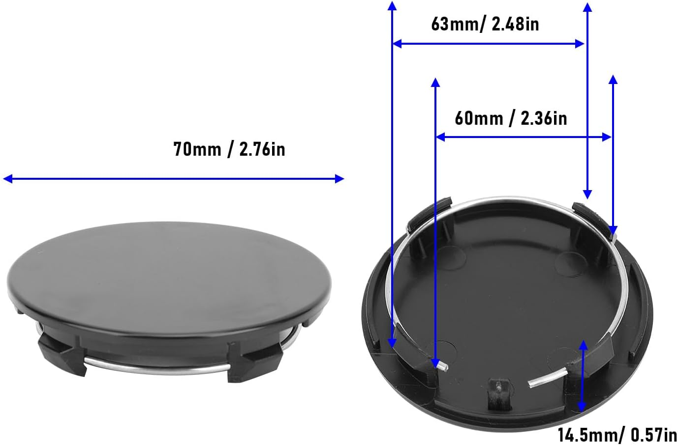 Ejoyous 4PCS 70Mm Wheel Center Caps, 60Mm Inner Diameter Abs+Metal Material Precise, Fit for Sedans/Suvs/Sports Cars, Easy Installation Stylish Decorative Protective Covers (Black) - Black image number 3