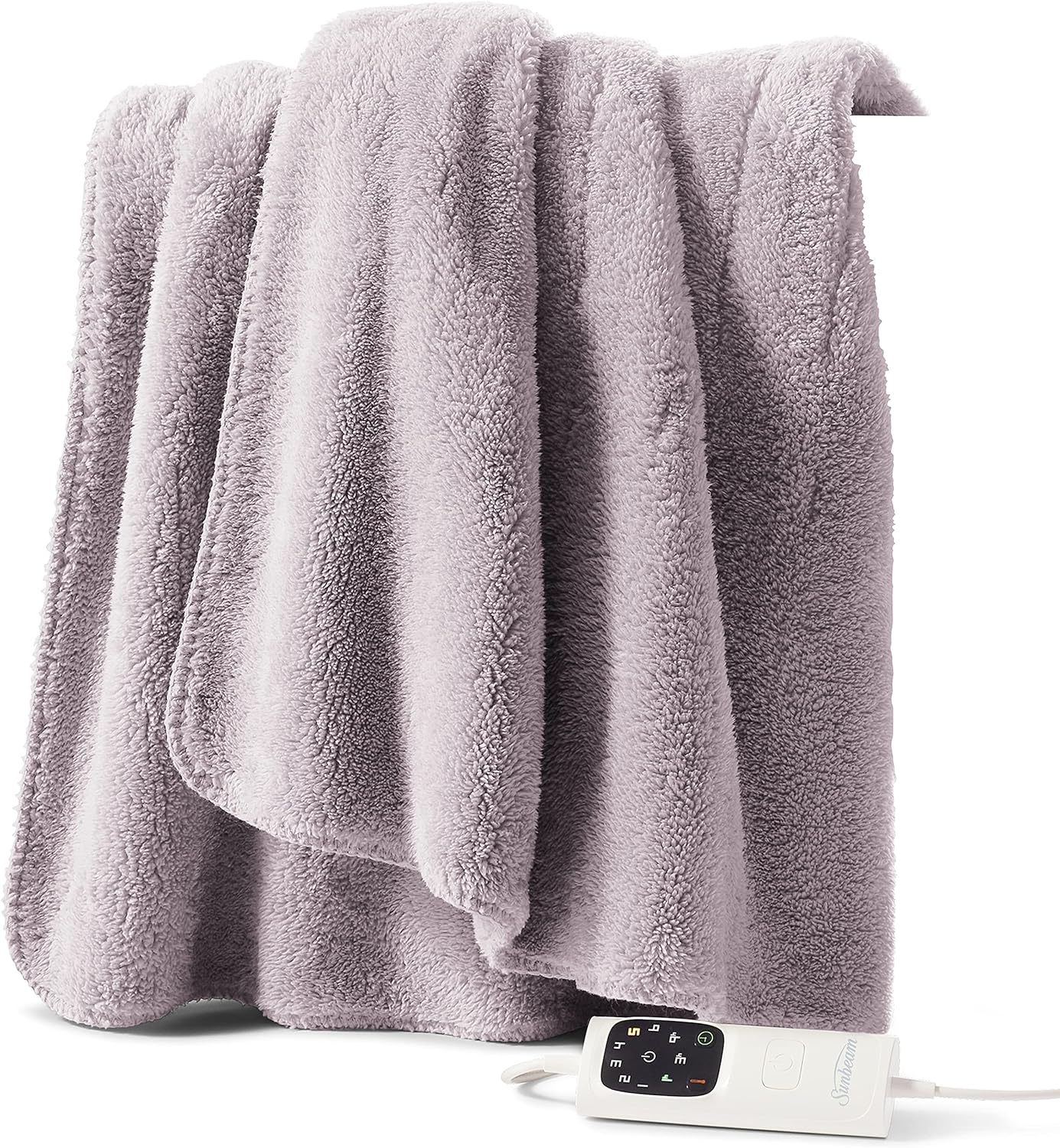 Sunbeam Feel Perfect Sherpa Fleece Heated Throw Blanket Grey, Secure Sleep Protection, 6 Heat Settings, Fast Heat Up, Machine Washable TRF4200 image number 4