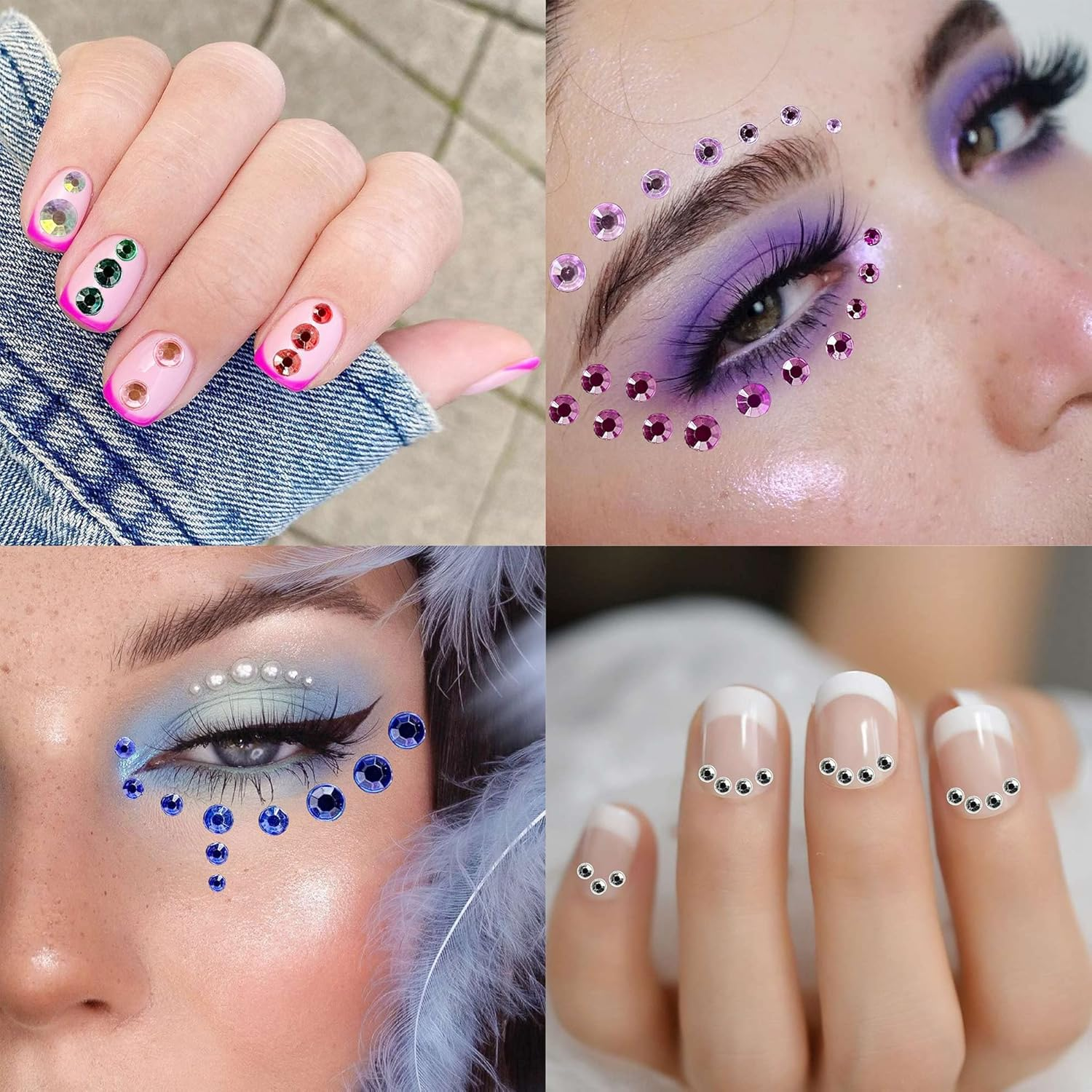 6 Sheets Bindi Dots Face Jewels Face Jewelry for Women Face Gems Stick on Eye Forehead Crystals Sticker Tears Rainbow Pearl Rhinestones for Makeup Party Festival Accessory Nail Art Decoration image number 3