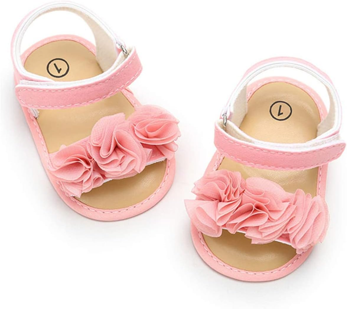LAFEGEN Baby Girls Summer Sandals Flower Suede Soft Non-Slip Sole Infant Newborn Toddler First Walker Crib Shoes