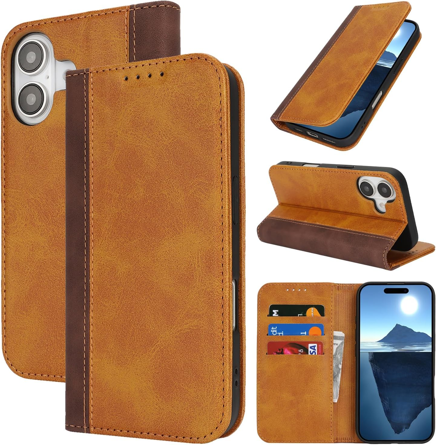 Cavor for Iphone 16E Case,Premium Leather Folio Flip Wallet Case Cover Magnetic Closure Book Design with Kickstand Feature & Card Slots(6.1")-Sky Blue