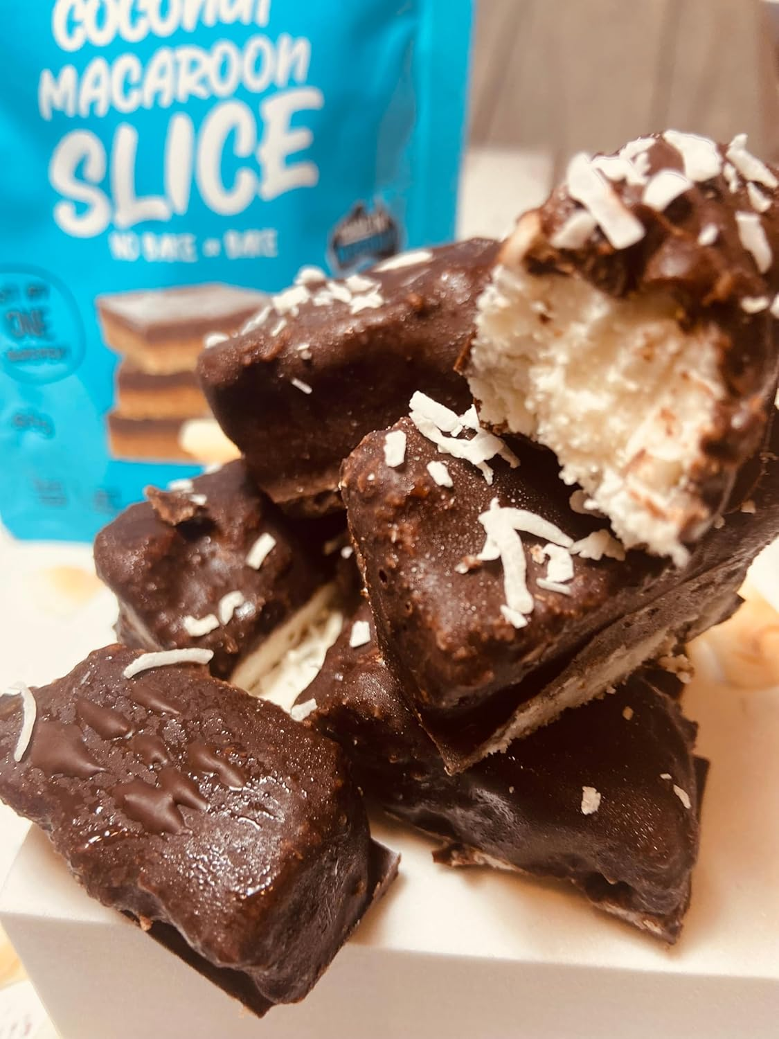 Get Ya Yum on 60 Second Coconut Macaroon Slice NO BAKE or BAKE 300G: NO SUGAR ADDED, LOW CARB, GLUTEN FREE, 1G CARB per SLICE, PLANT BASED, VEGAN FRIENDLY, MAKES 20 SLICES image number 3