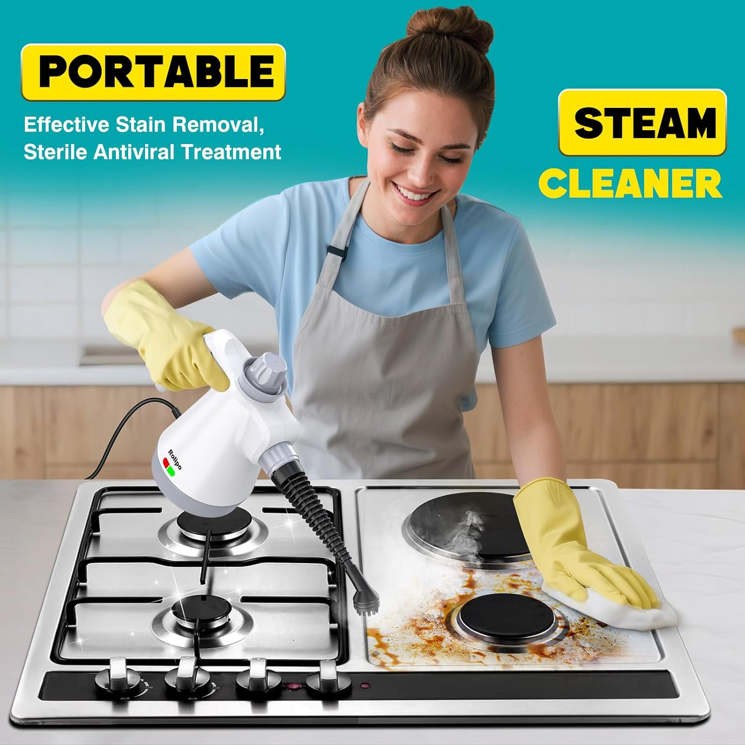 Portable Steam Cleaner, Multifunction Steam Gun for Home Use, Pressurized with 12 Accessories and Safety Lock, for Cleaning Kitchen, Bathroom, Grouts, Windows, Grease