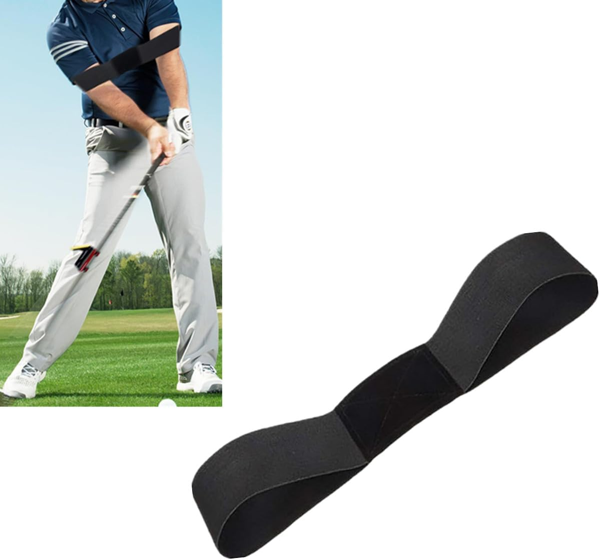 Golf Swing Training Armband,Golf Training Aid,Elastic Golf Beginner Hand Motion Correction Band, Golf Swing Instructor Training Aid Swing Correction Arm Band (Black)