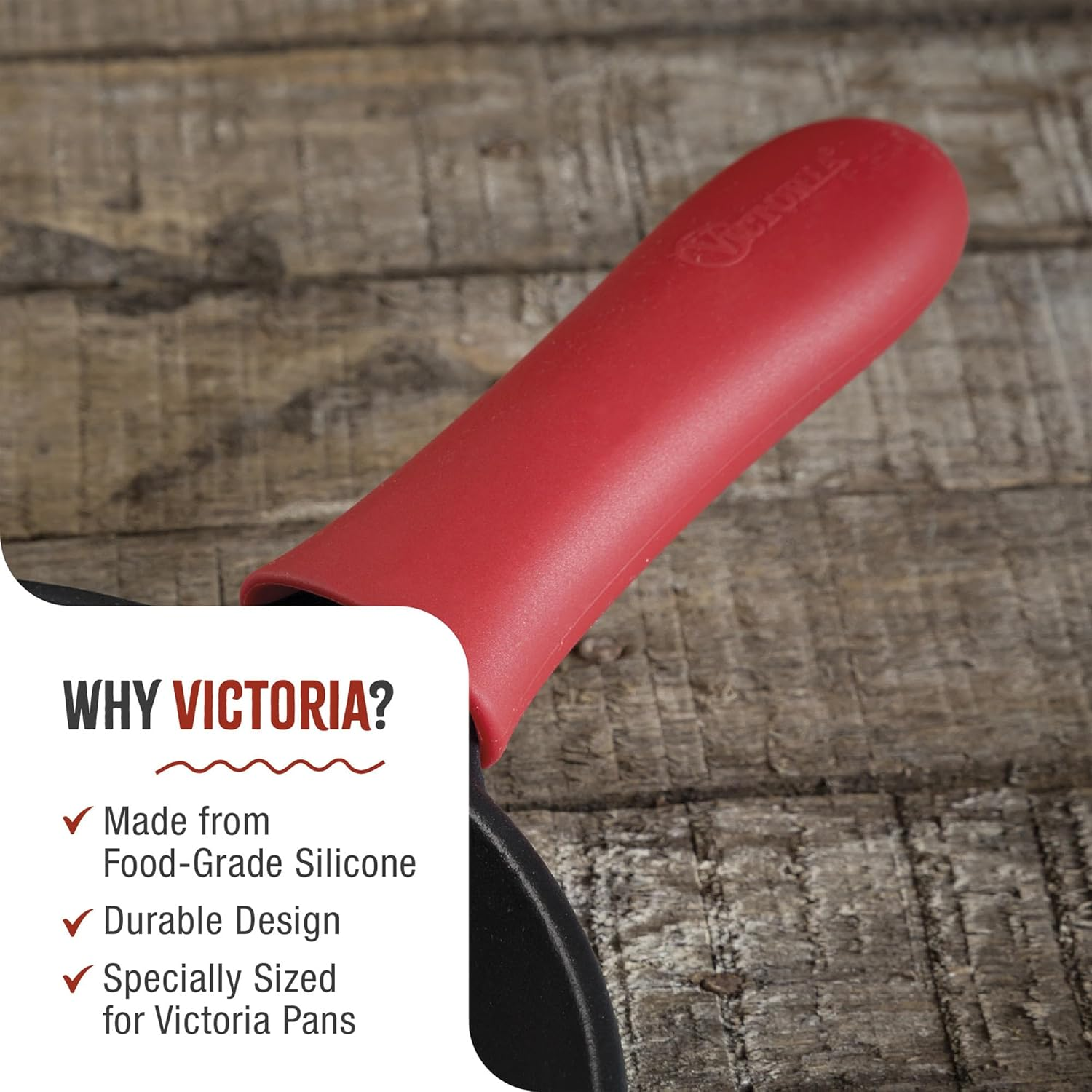 Victoria Silicone Cast Iron Handle Cover. for 10 to 12 Inch Skillets, Large, Red