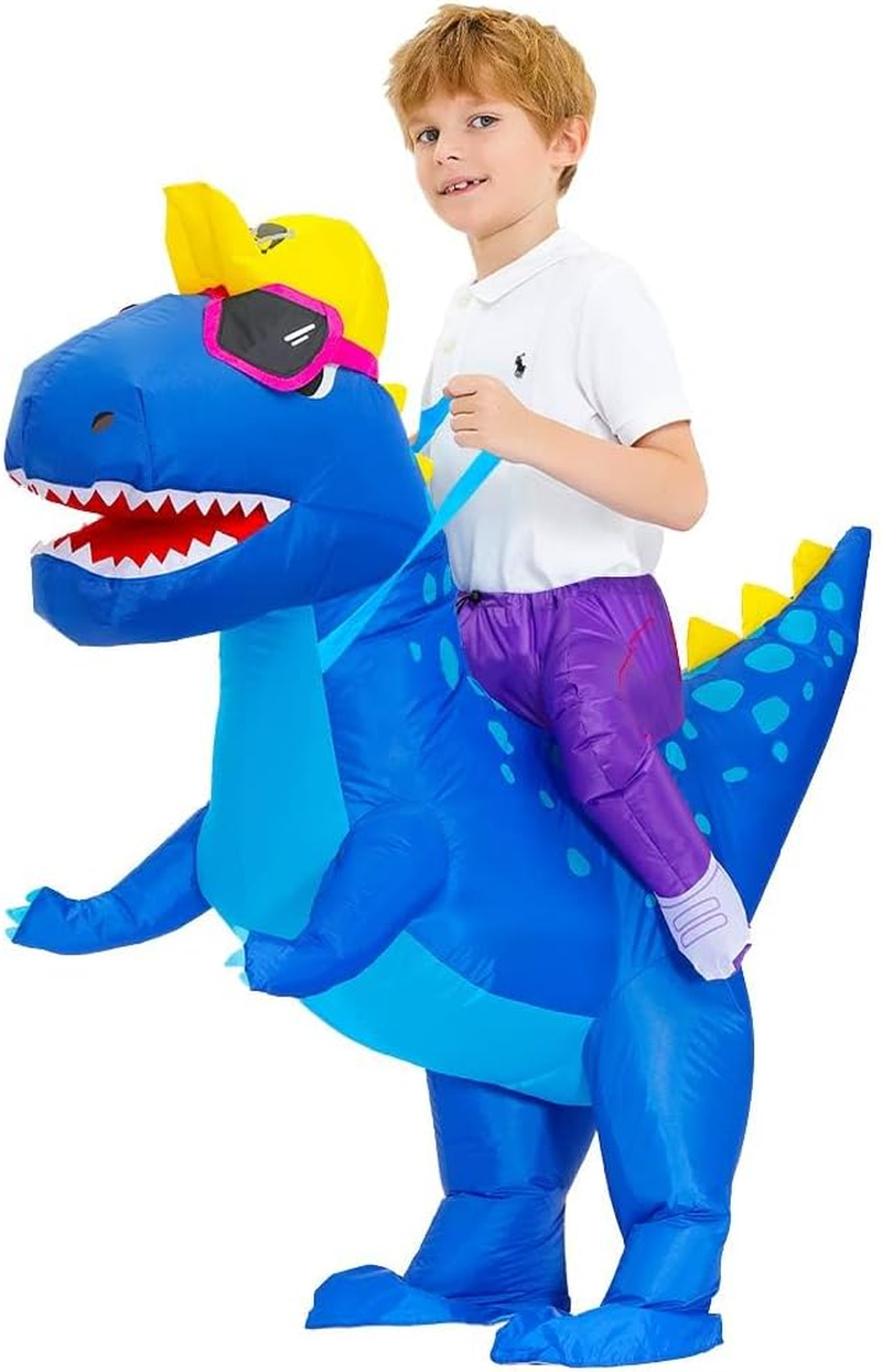 Inflatable Dinosaur Costume Riding T-Rex Air Blow up Easter Costume. Suitable for Outdoor Activities, Parties, Blue