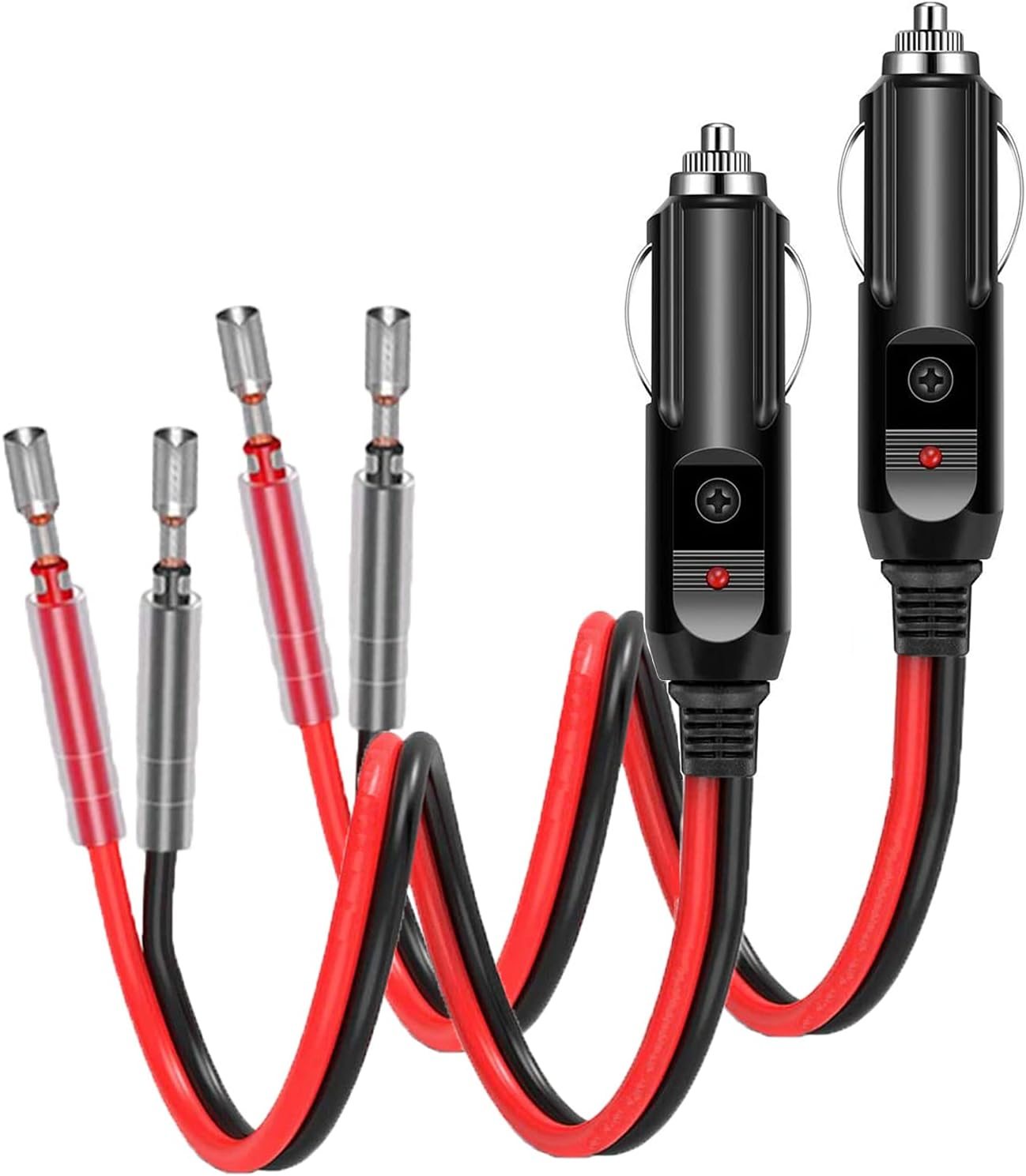 2 Pack 12V Fused Cigarette Lighter Male Plug with Leads & LED Light, 16AWG Car Replacement Heavy Duty Male 15A Fused Cigarette Lighter Socket Cord image number 1