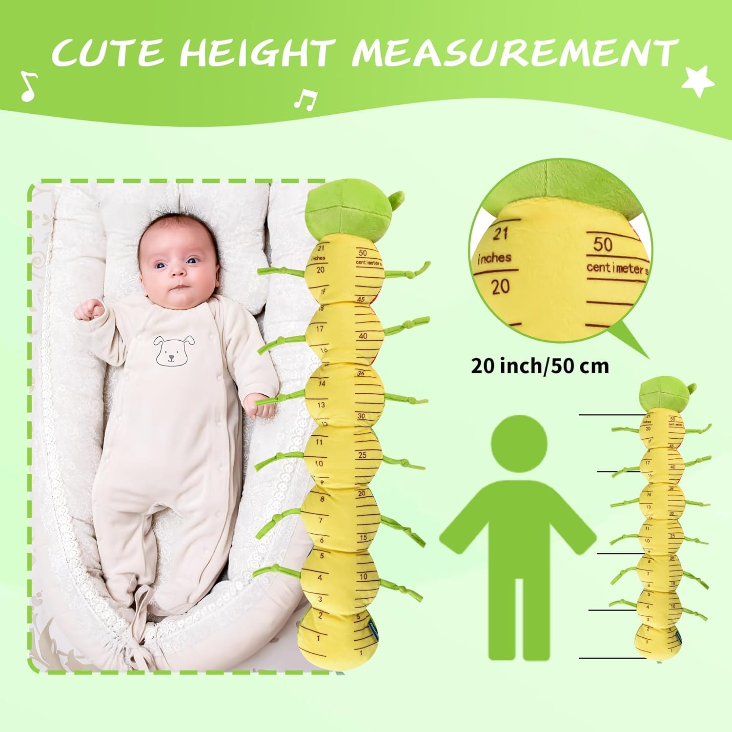 Baby Sensory Toy Stuffed Animal Activity Soft Toys with Multi-Sensory Crinkle, Rattle and Textures, Infant Toy for Tummy Time Newborn 0-3-6-12 Months Boys Girls, Caterpillar image number 3