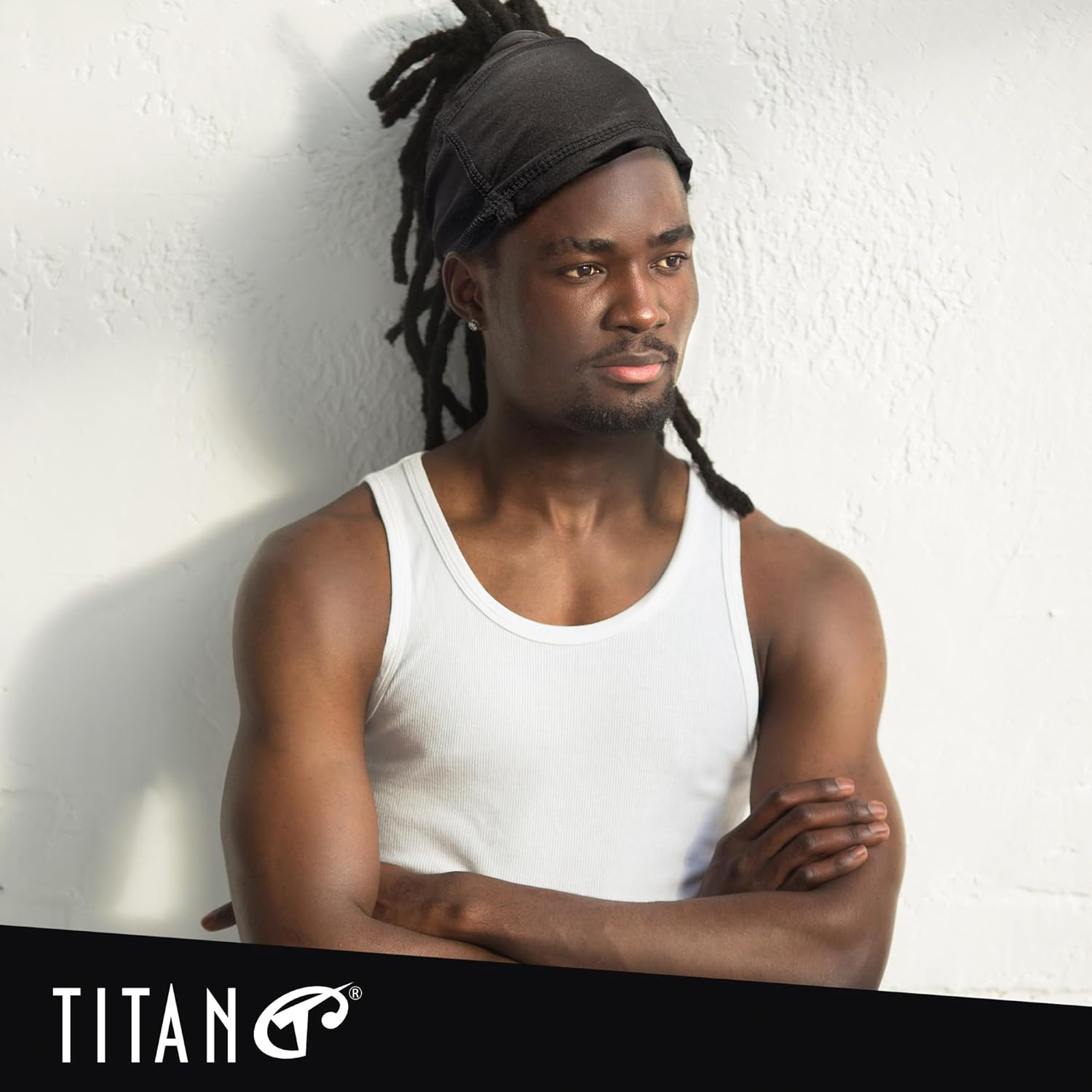 Titan Spandex Skull Cap for Dreadlock and Braid - Black Durags for Men with Band - Classic Black Bandana Style image number 5