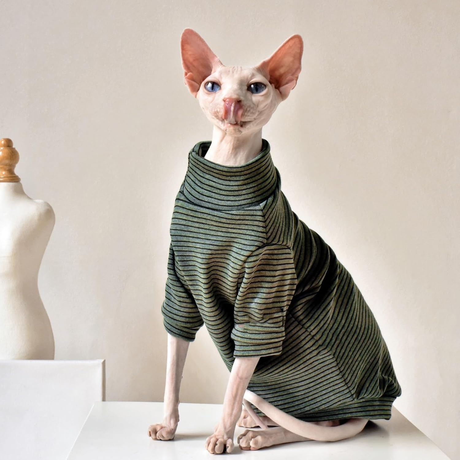 UOSIA Sphynx Cat Clothes Cat Sweaters for Cats Only Hairless Cat Pajamas Turtleneck Kitten Onesie Thermal Small Cat Soft Pullover for Sphynx, Devon, Cornish image number 4