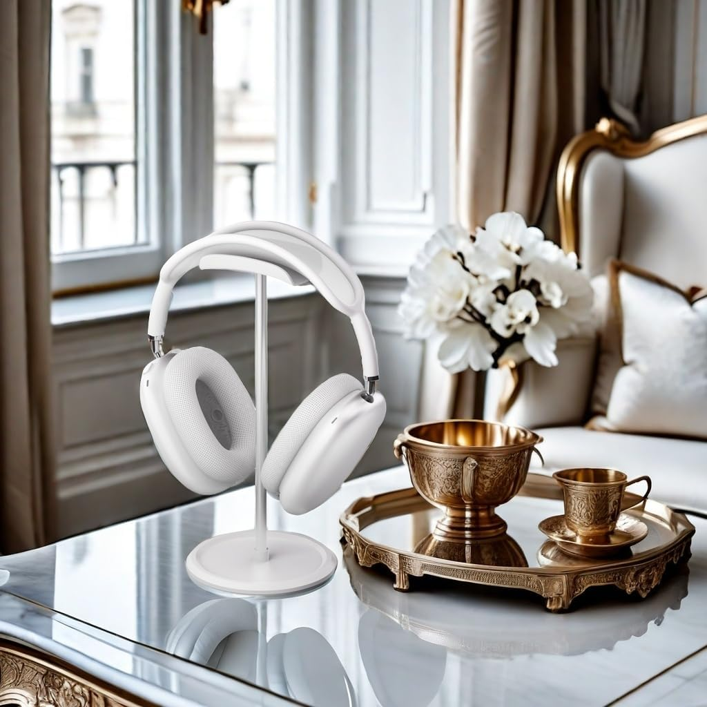 NQQNQQ Headphone Stand【1Pack】 Headphone Holder with Storage Tray Compatible for Airpods Max, Airpods, Airpods Pro, Beats, Bose and Most Gaming Headphones. 【No Tools Required】 YO-2 (White) - White image number 3