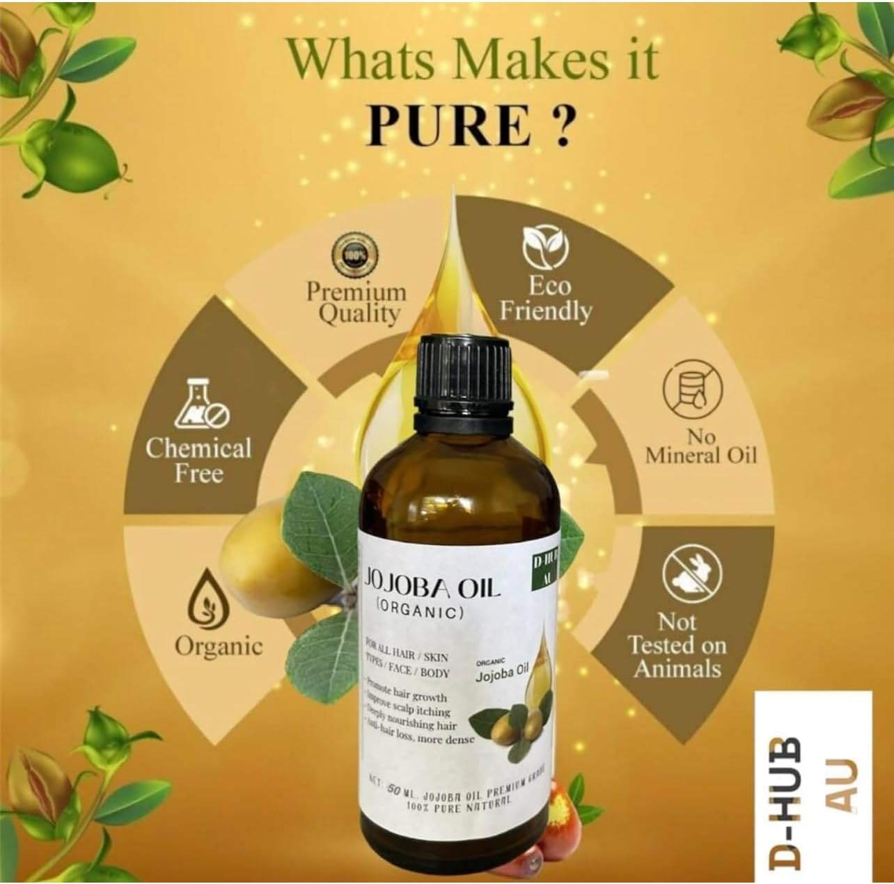 (1L) Organic Jojoba Oil 100% Pure for Hair Growth & Jojoba Oil 100% Pure for Face, Beard, Eyelash Growth, Cold Pressed Hexane Free Carrier Oil for Body Massage Oil I Undiluted Premium Therapeutic Grade I Packaging in Australia May Vary. image number 1