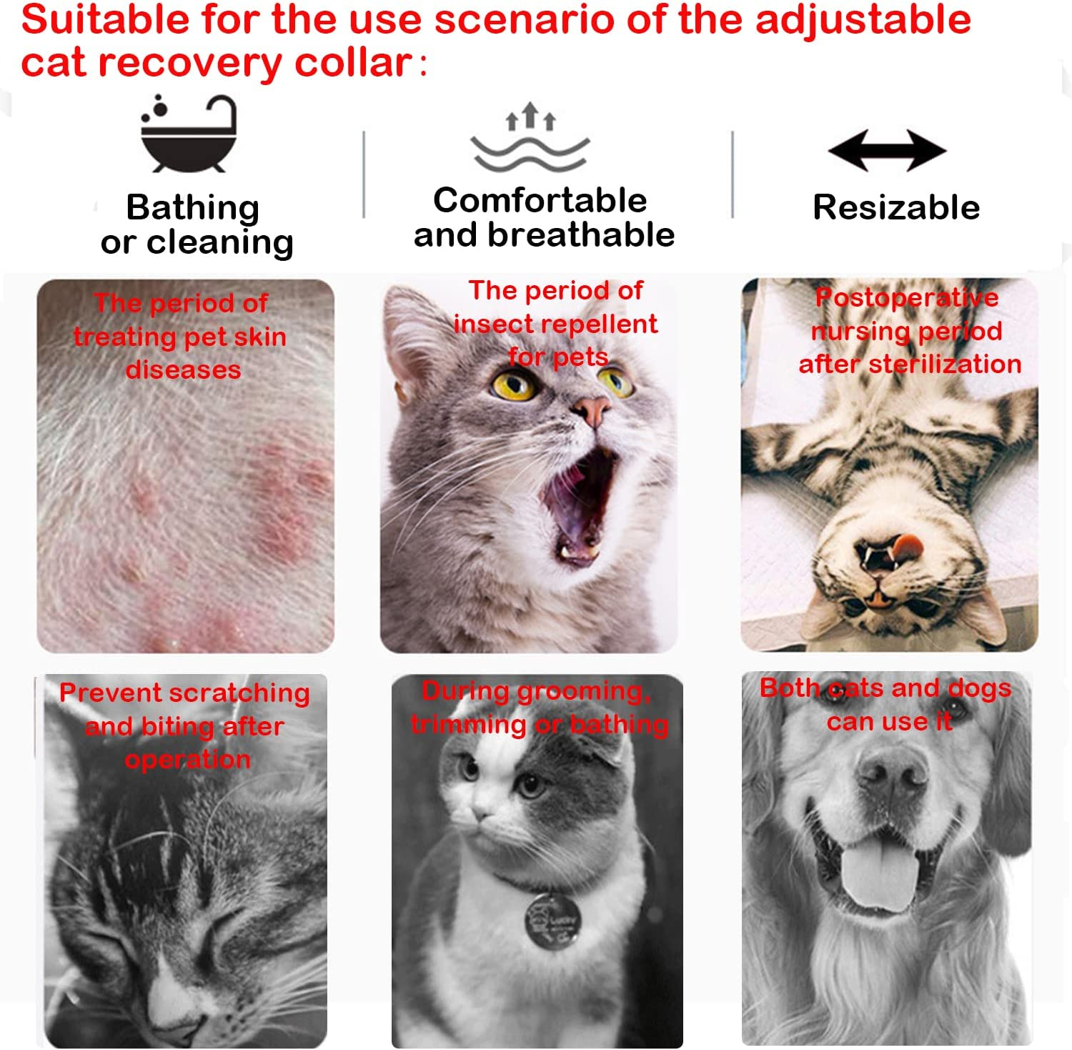 Adjustable Cat Recovery Collar, Protective Pet Cone Collar for after Surgery Soft Collar Wound Healing Protective Cone, Elizabethan Collars for Prevent from Licking Wounds, Not Block(S) image number 3