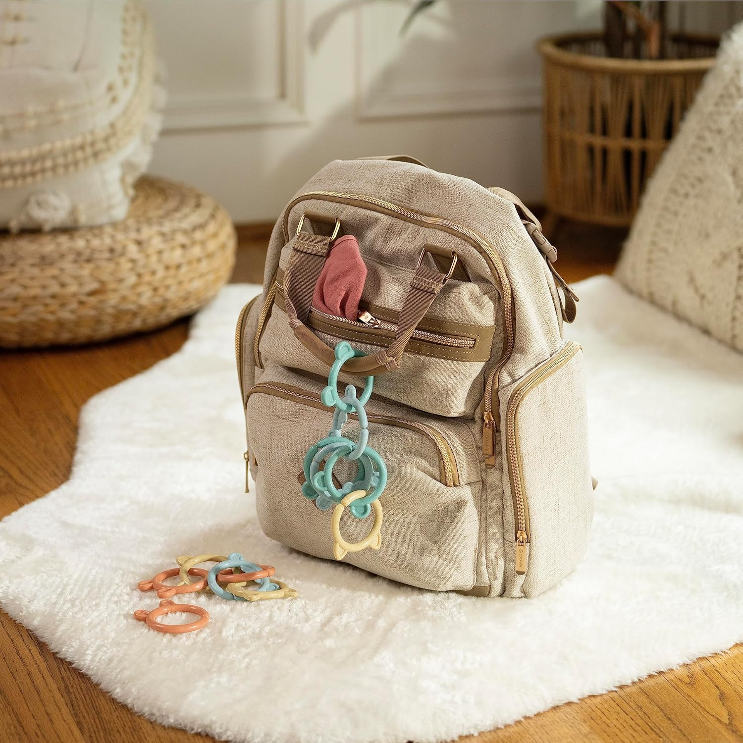 Ingenuity Sheppy'S Squad Toy Links for Newborn and Up, 12 Links, Plant-Based and Bpa-Free Materials, Multi-Texture image number 6