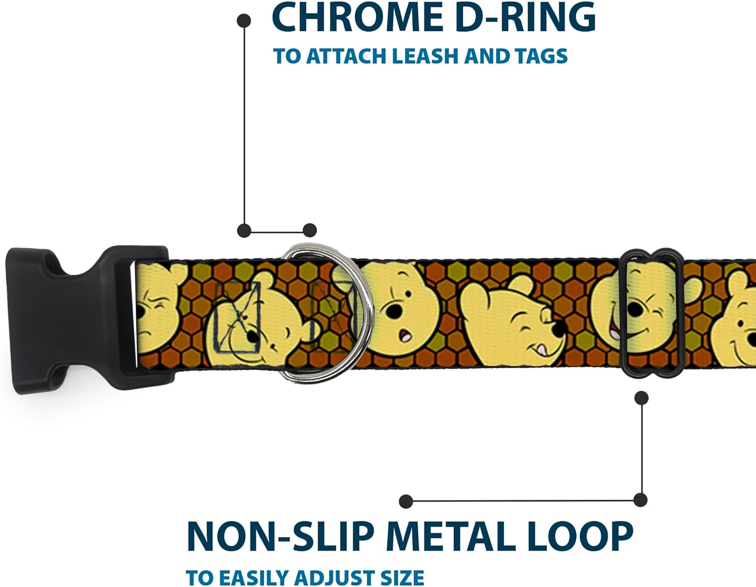 Buckle-Down Plastic Clip Collar - Winnie the Pooh Expressions/Honeycomb Black/Browns - 1/2" Wide - Fits 6-9" Neck - Small image number 3