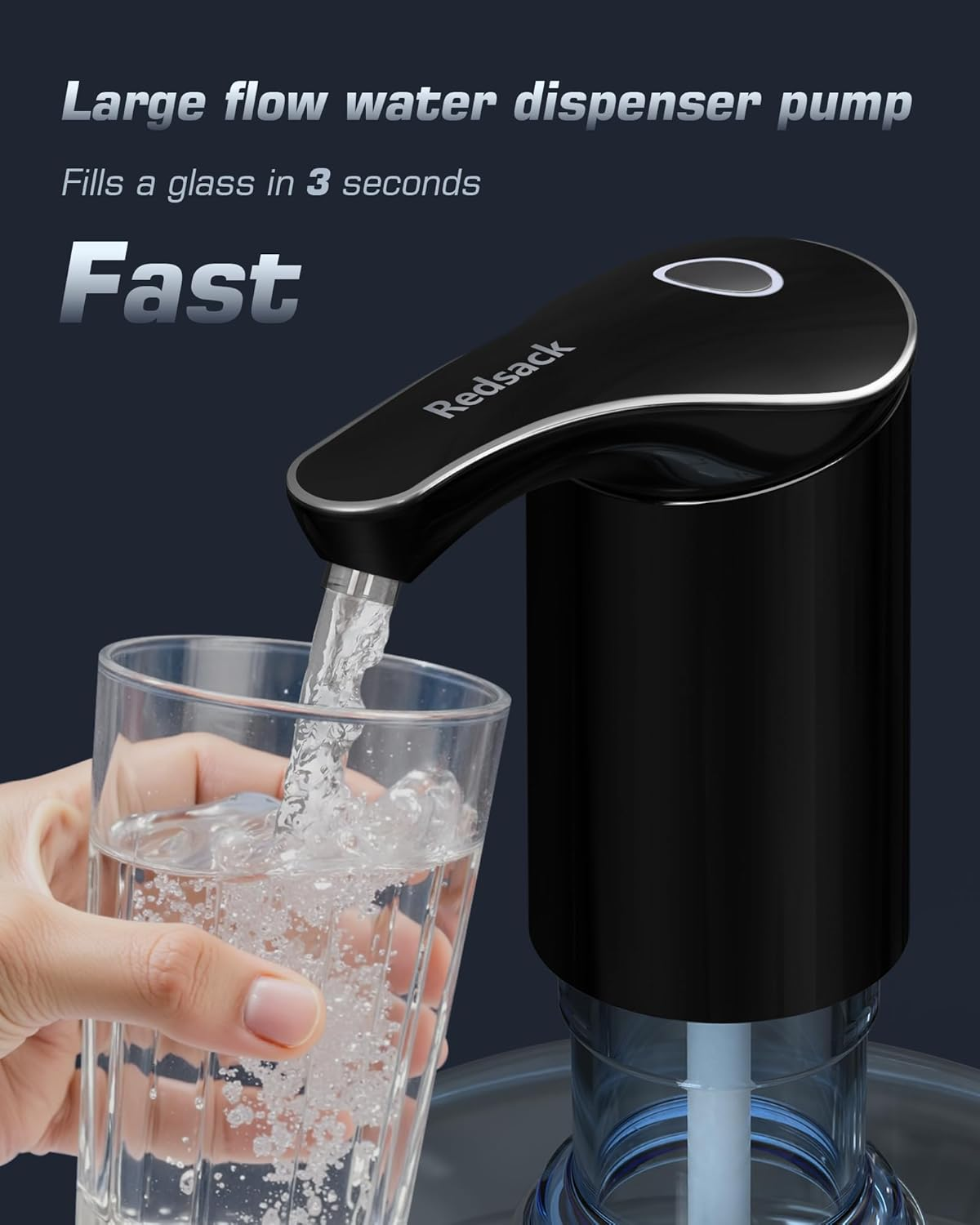 Redsack Rechargeable Water Dispenser Pump for 5 Gallon Bottle, Electric USB-C Large Flow Water Jug Dispenser, Portable Automatic Submersible Bottle Pump Silent Operation for Camping Home Office image number 5
