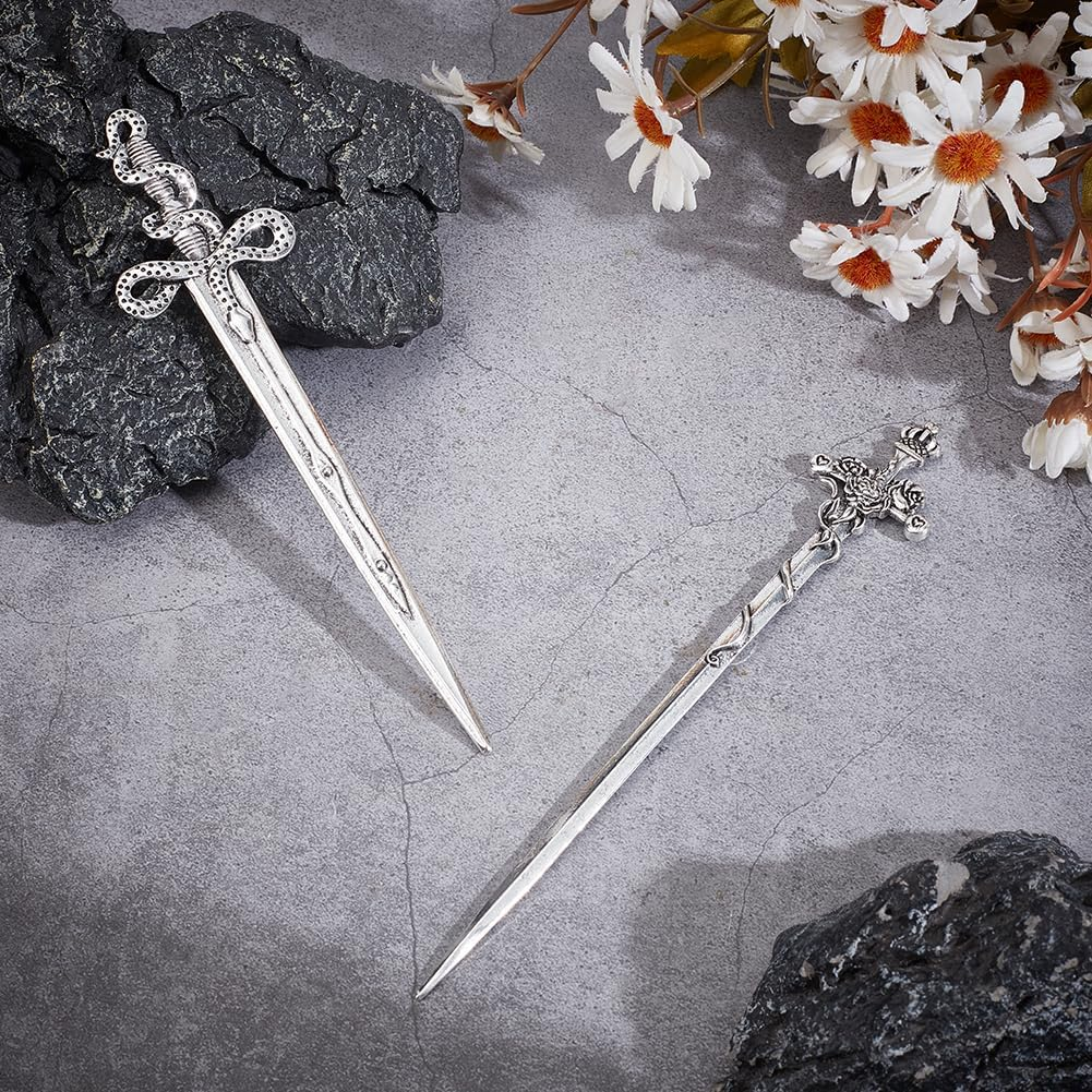 WEBEEDY 2 Styles Sword Hair Sticks Silver Rose Sword Hairpin and Snake Sword Hairpin Fashion Women Hair Pins for Buns Alloy Hair Chopsticks for Long Hair Accessories Valentine'S Day Mother'S Day Gifts image number 4
