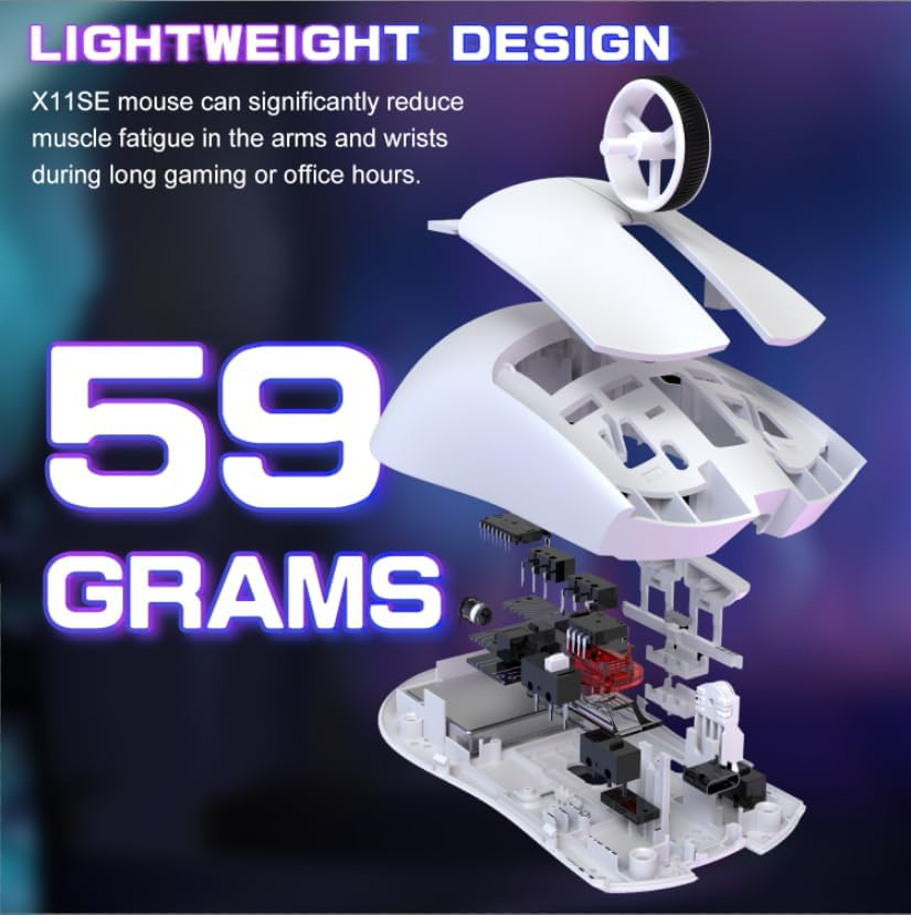 ATTACK SHARK X11SE Ultra-Light Wireless Gaming Mouse, Tri-Mode-2.4G/Usb-C Wired/Bt, Pixart PAW3311 Gaming Sensor, 22KDPI, 5 Programmable Buttons for Laptop, PC, Mac Gamer (White)