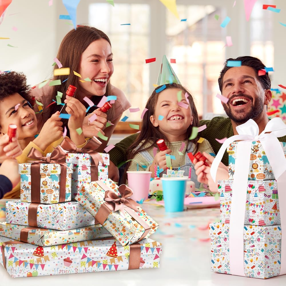 Rugwioyu Gift Wrapping Paper Happy Birthday 12 Sheets 20X27In 4 Style Funny Wrapping Paper Gift Girls Boys Wrapping Supplies image number 4