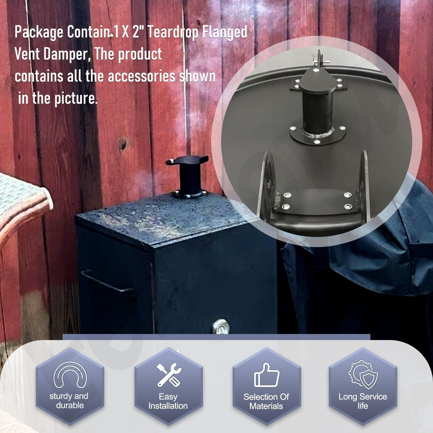 2" Teardrop Flanged Vent Damper,Compatible with UDS Ugly Drum Smoker Lid Exhaust,For UDS 55 Gallon Ugly Drum Smokers