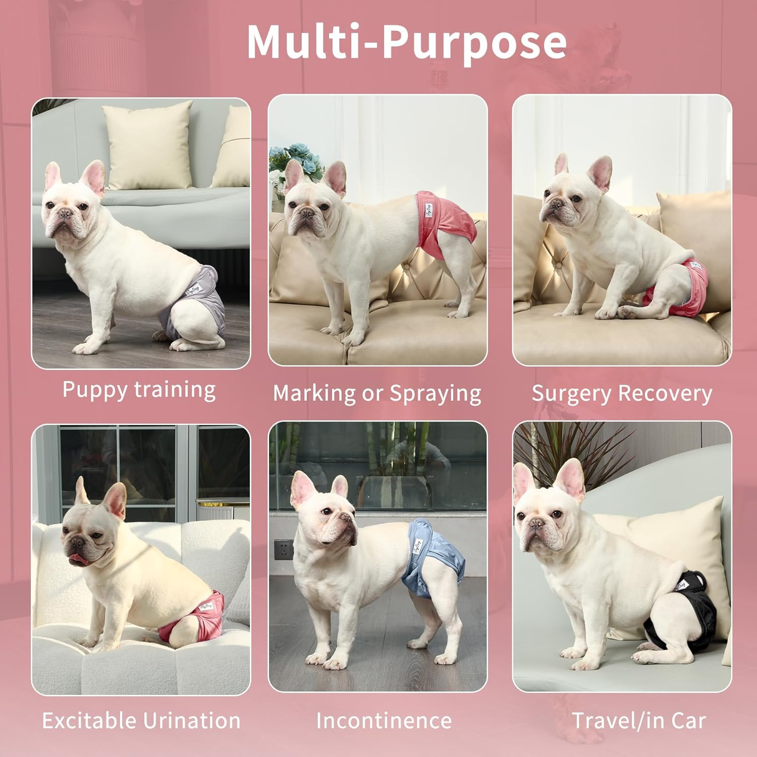 Joydaog Female Dog Diapers for Small Dogs,4 Pack Reusable Washable Premium Puppy Diapers for Heat,Incontinence,Period Doggy Nappies,S image number 6