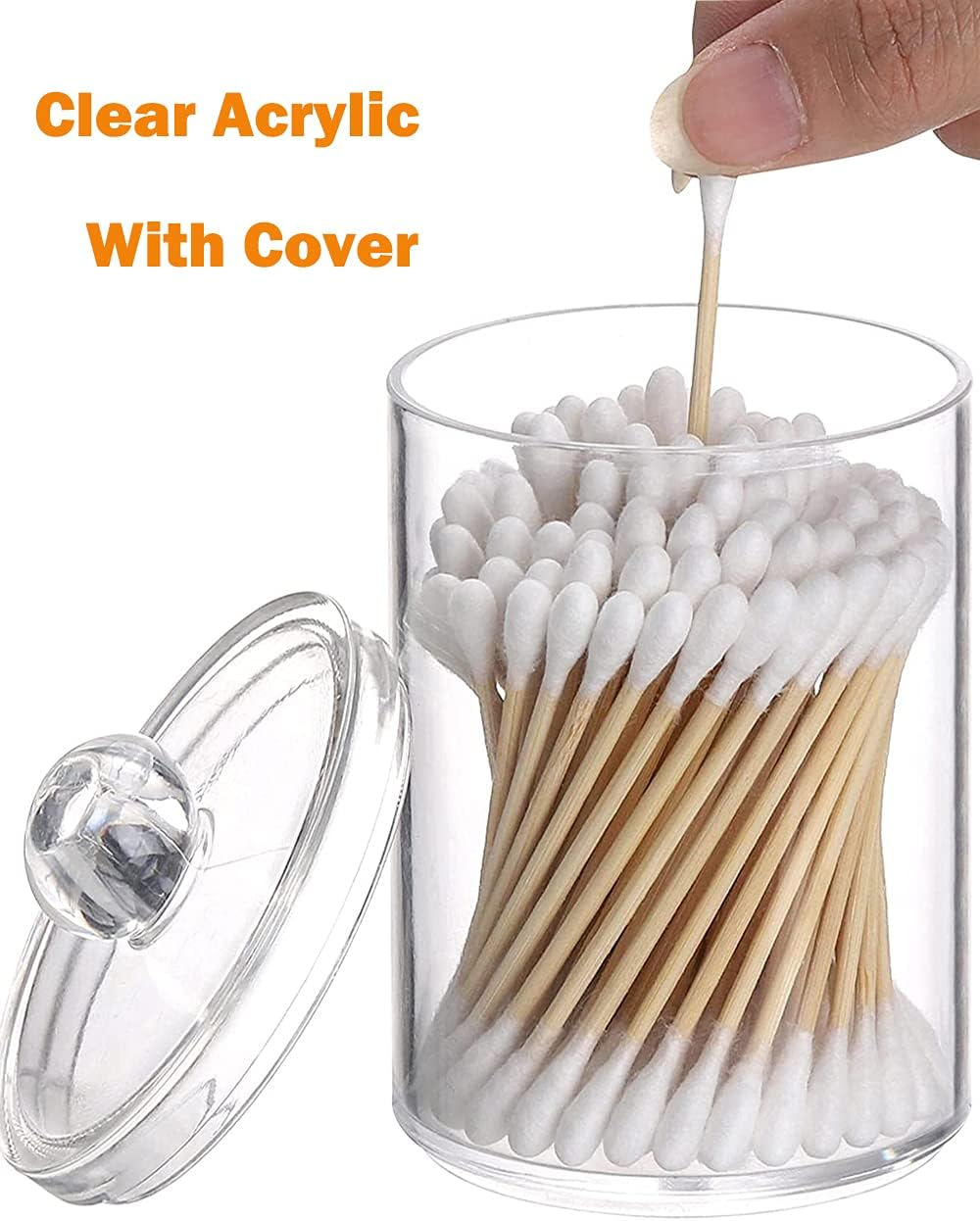 3 Pack Qtip Dispenser Holder Jars, Bathroom Vanity round Storage Organizer Canister, Clear Acrylic Container Box for Cotton Balls Rounds Makeup Sponges Bath Salts Tooth Floss Picks (Style 1, Clear) image number 2