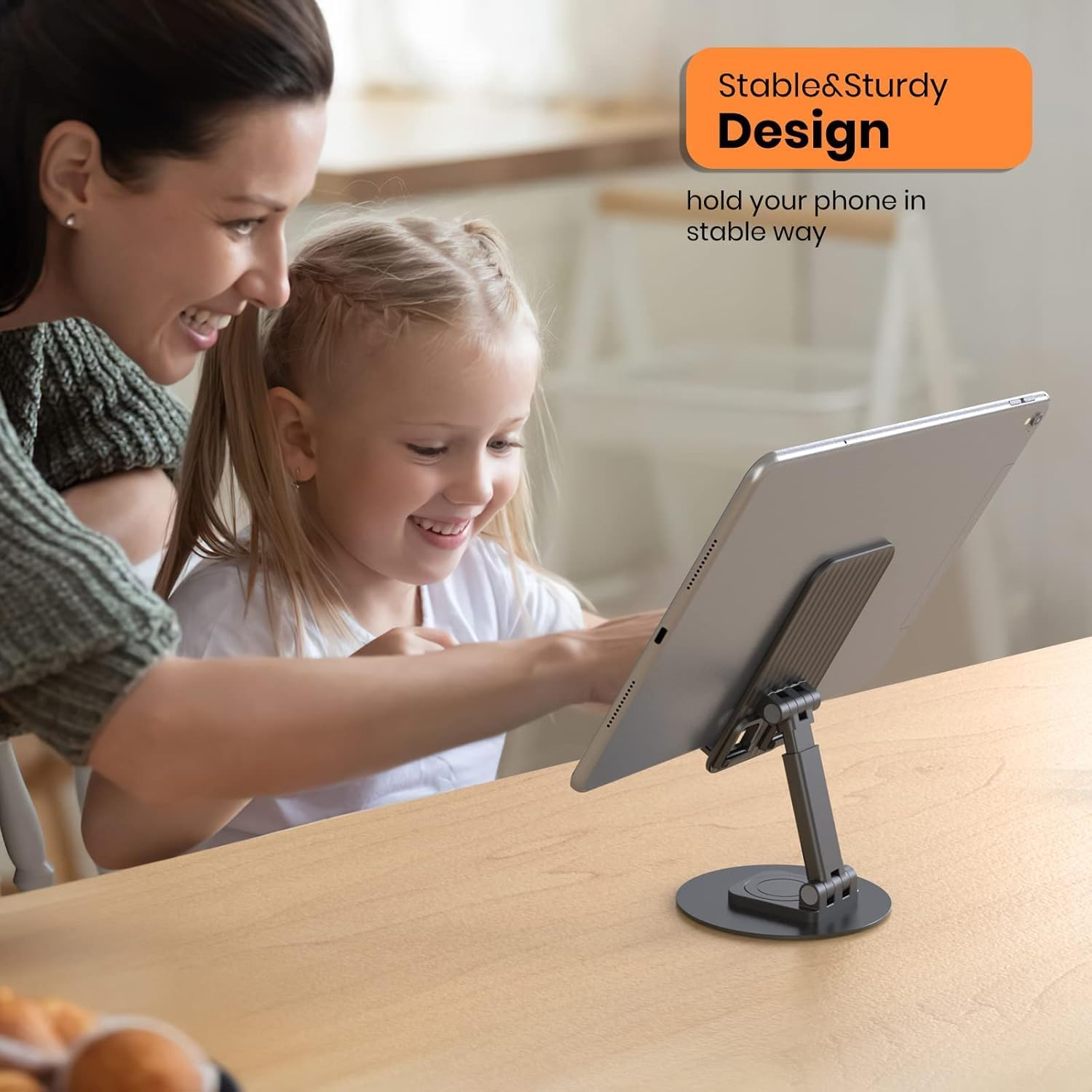 Phone Stand, Fully Foldable Angle Height Adjustable Phone Tablet Holder Stand Dock with 360&deg;Rotating Base, Cellphone Cradle Desktop Dock for Iphone 15 14 Pro Max, 13 12, 4-8 Smartphone & Tablet image number 6