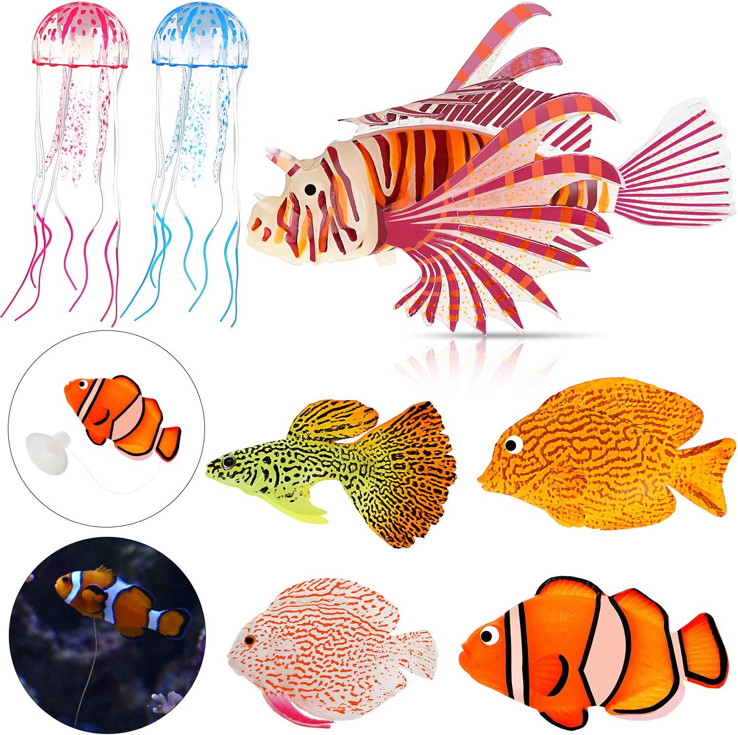 7 Pieces Artificial Fish Colorful Fake Fish Glowing Effect Aquarium Decor Floating Ornament for Fish Tank Decoration(Classic Color) image number 2