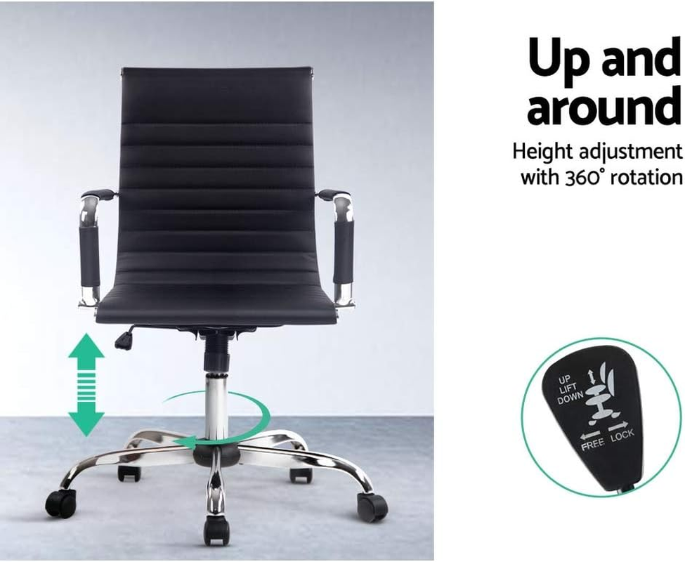 Artiss Ergonomic Office Chair Fabric Computer Desk Chairs with Tilt Adjustment and Adjustable Seat Height, with Mid Back and 360&deg;-Swivel Seating Black for Gaming Room Executive Home