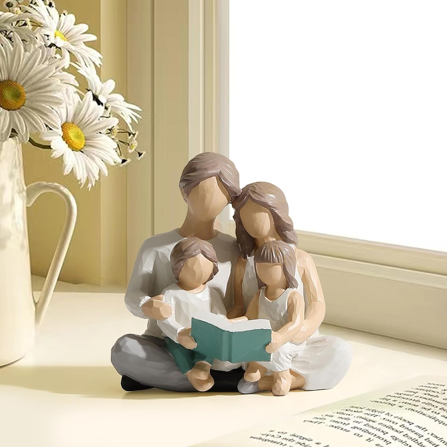 OTANG Family of 4 Reading Book Figurines, Hand-Painted Figures Gifts for Parents or Daughter and Son, Family Sculpture for Shelf Decor Desktop Home Bedroom Living Room Decoration image number 3
