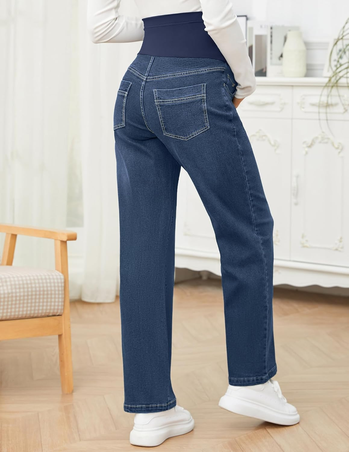 Fitglam Maternity Jeans Clothes for Women Fall Wide Leg Pregnancy High Waisted Loose Denim Work Pants over Belly
